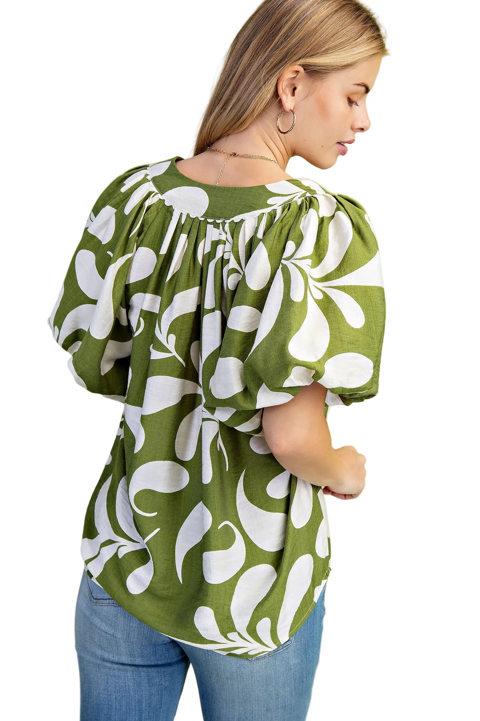 Women's Gigio Olive Or Black Mix Printed Slit Neck Top - Image 5