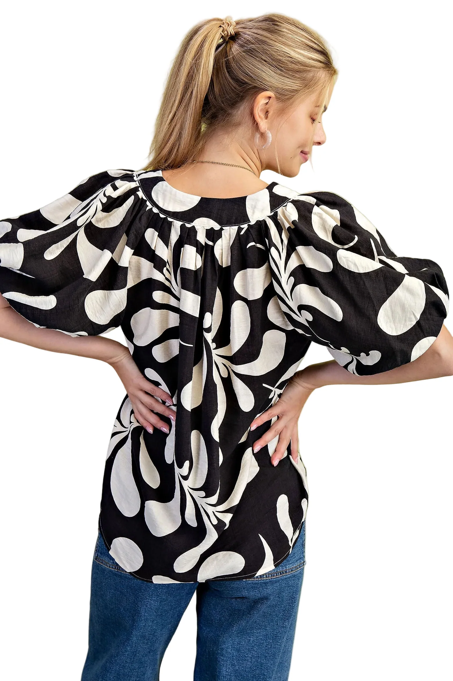 Women's Gigio Olive Or Black Mix Printed Slit Neck Top - Image 8