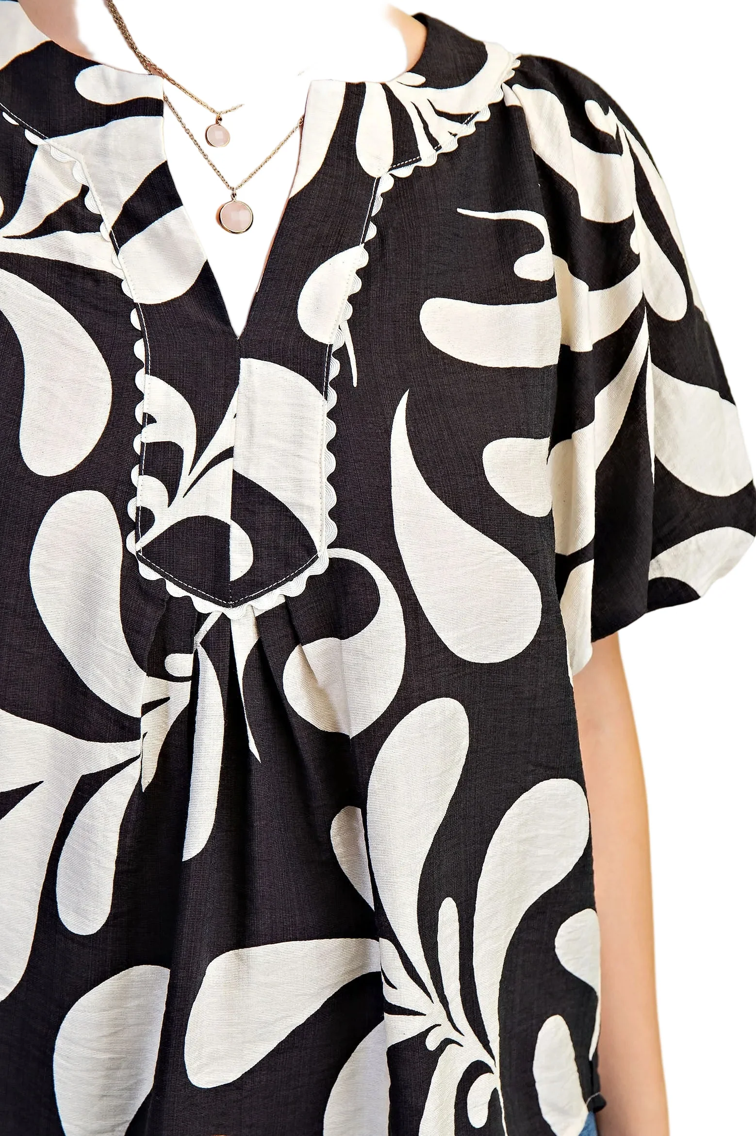 Women's Gigio Olive Or Black Mix Printed Slit Neck Top - Image 9