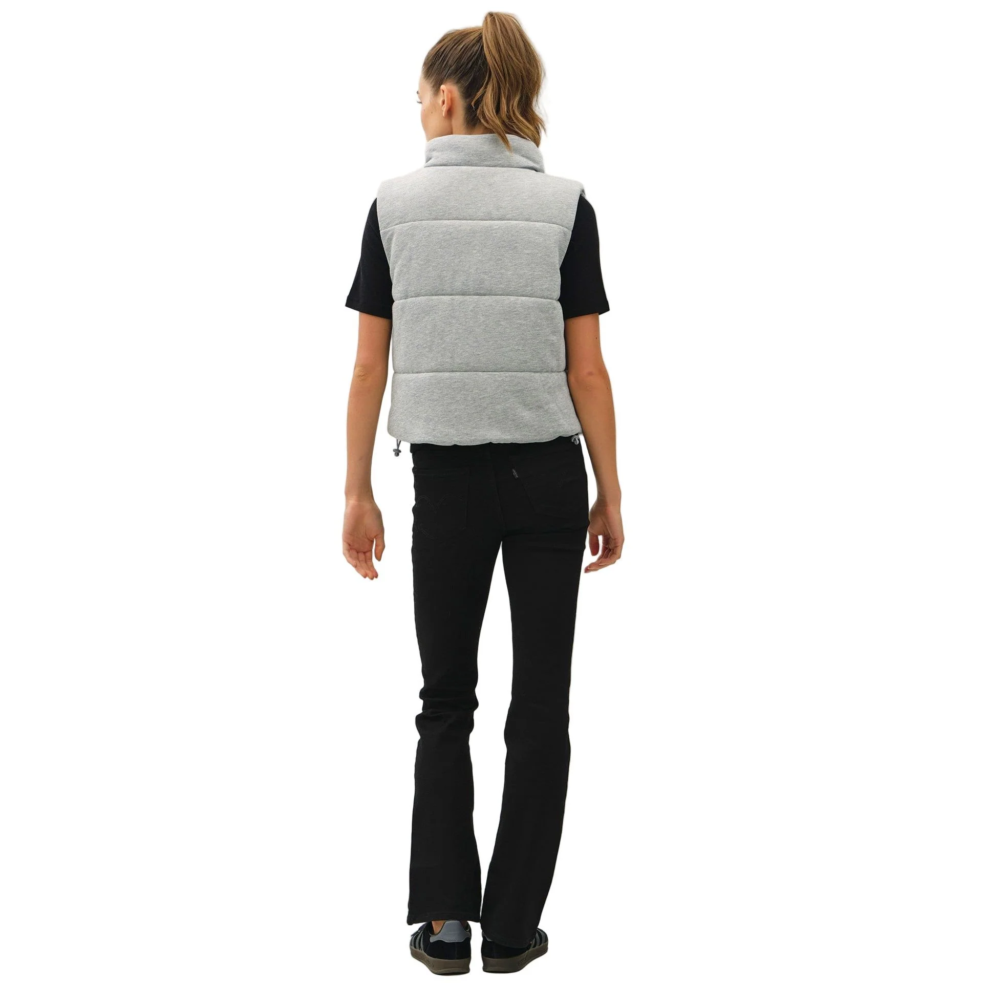 Women's Grey Classic Puffer Zip Up Vest With High Neck - Image 4