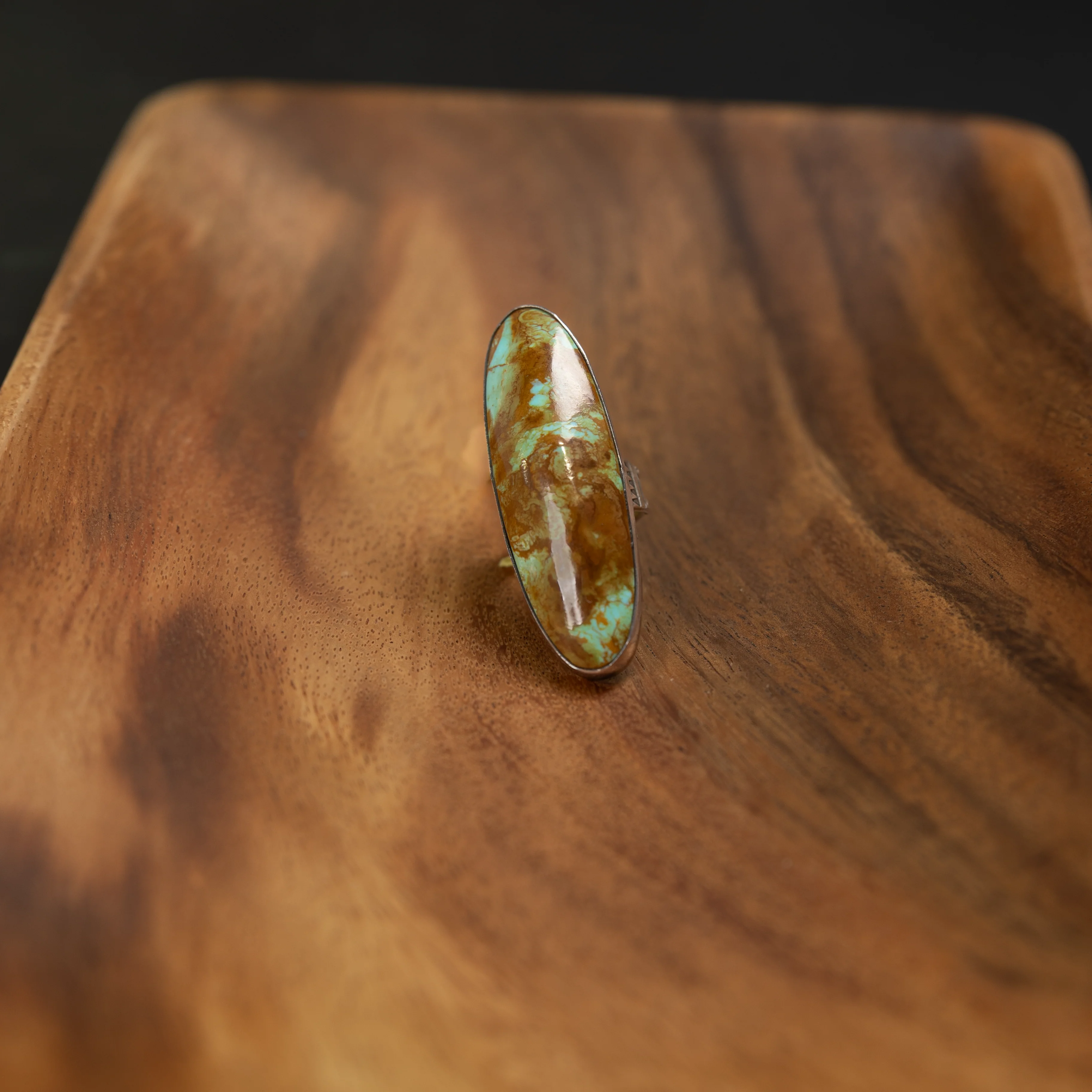 Women's Handmade Turquoise and Brown Long Oval Ring - Image 3