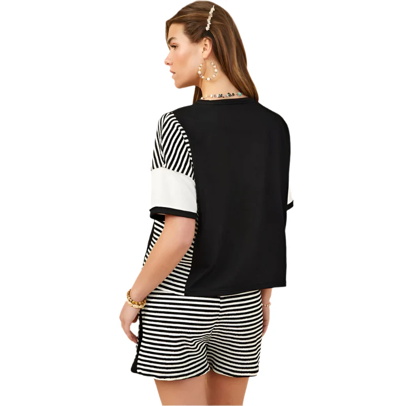 Women's Hayden Color block Stripe Insert Knit T-shirt - Image 4