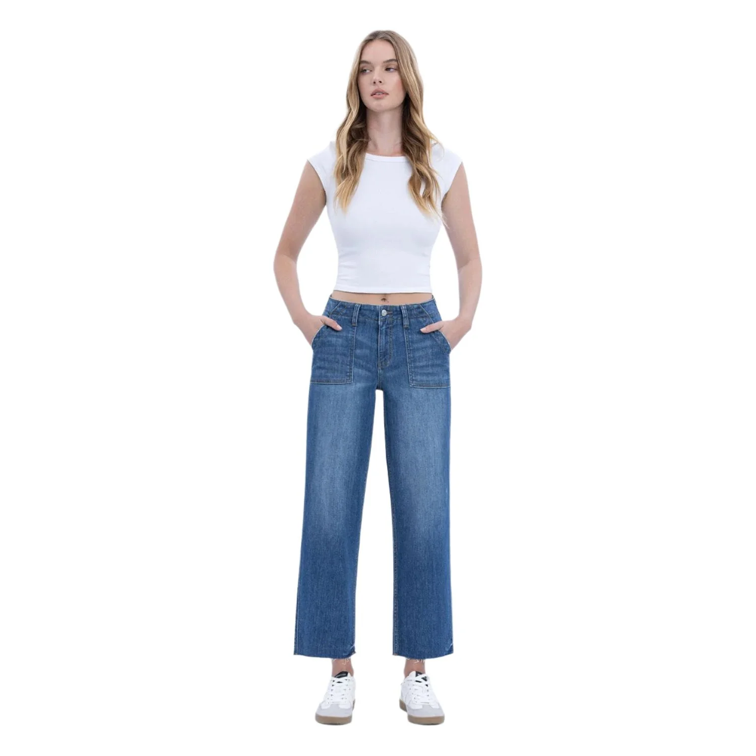 Women's Lovervet High Rise Crop Utility Pocket Straight Jeans LV1355 - Image 4