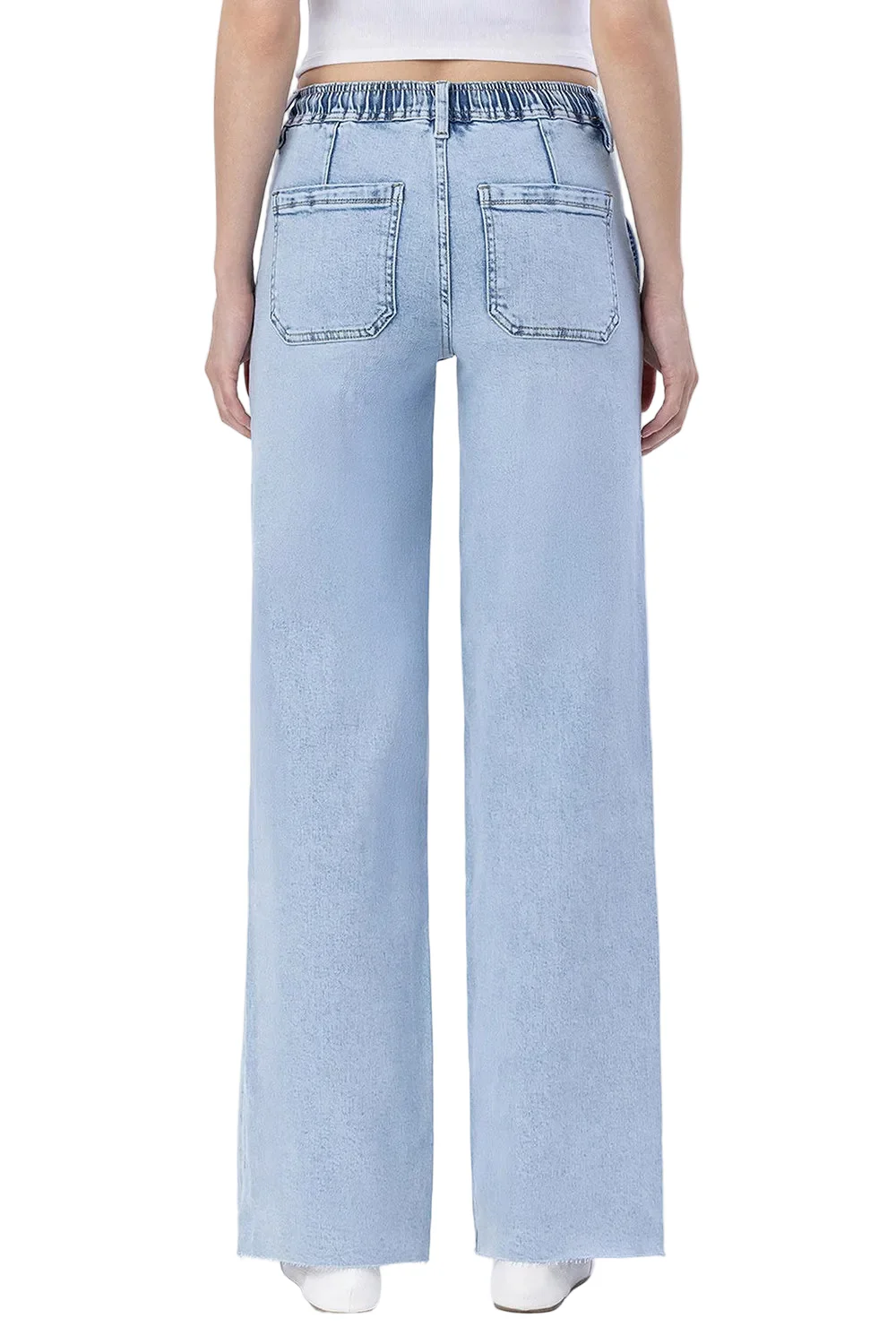 Women's High Rise Drawstring Waistband Wide Leg Jeans - Image 2