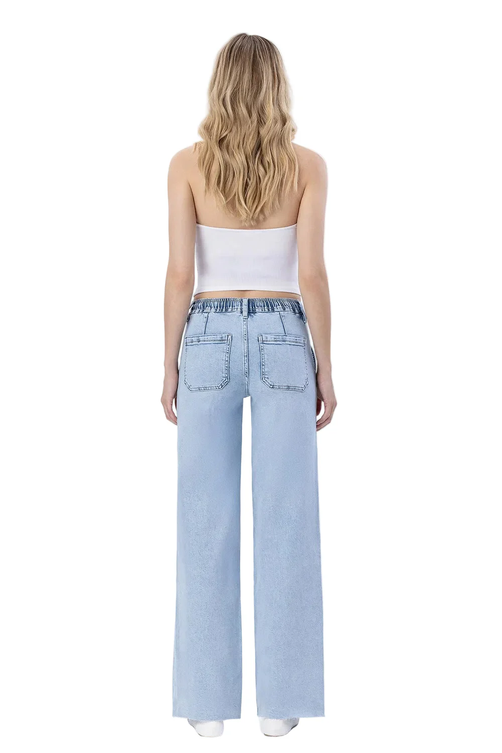 Women's High Rise Drawstring Waistband Wide Leg Jeans - Image 5