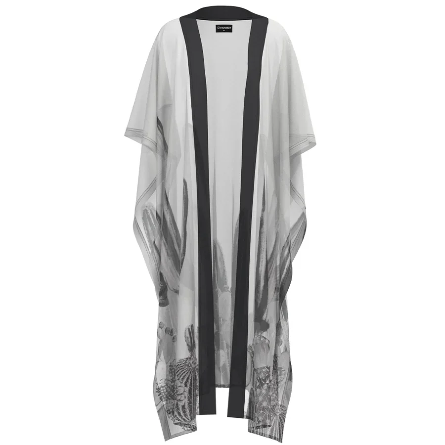 Women's Hooey "Kimono" Black and White Cactus Print Cover Up HV112WHBK - Image 2