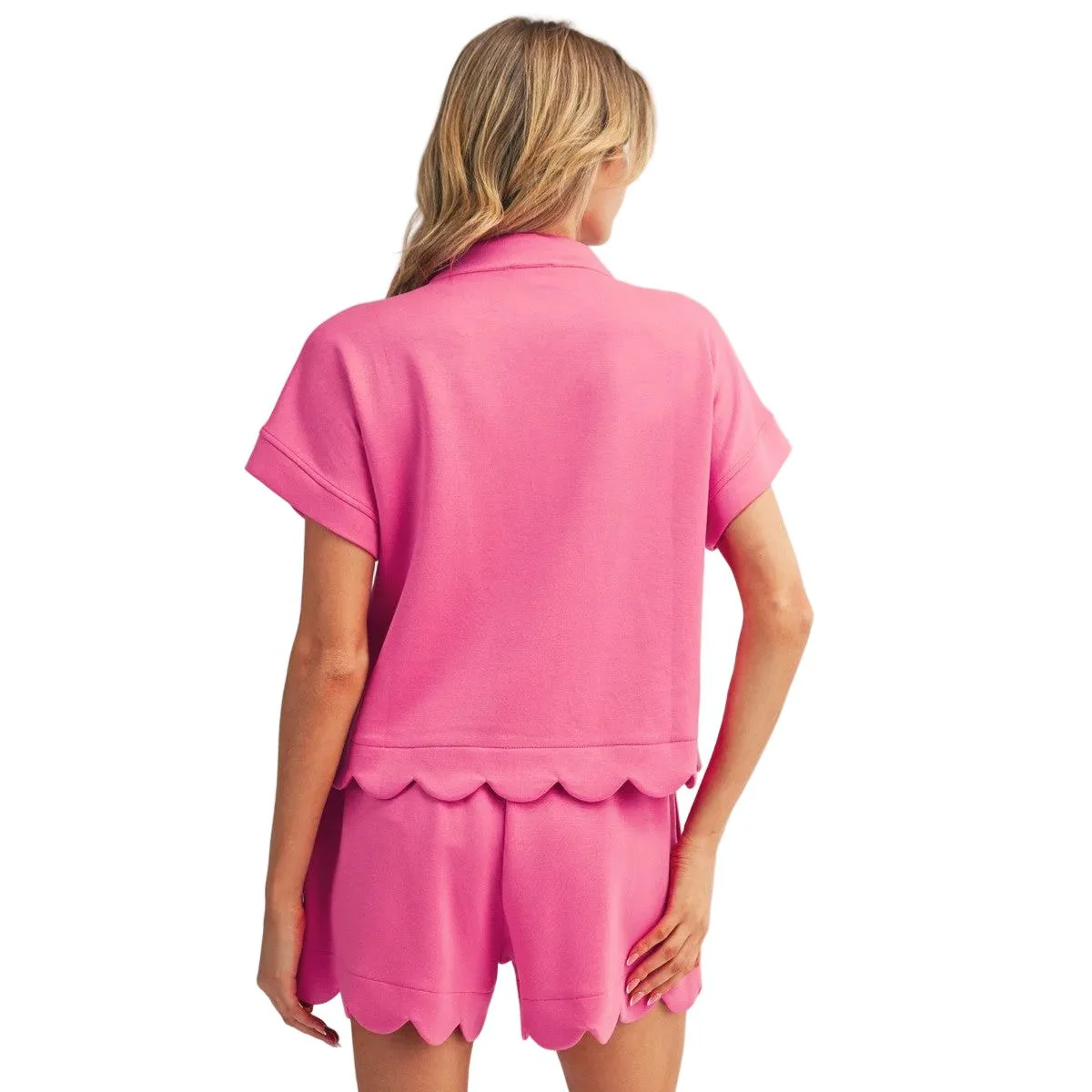 Women's Jodifl Hot Pink Scallop Hem Detail Solid Top & Shorts - Image 4
