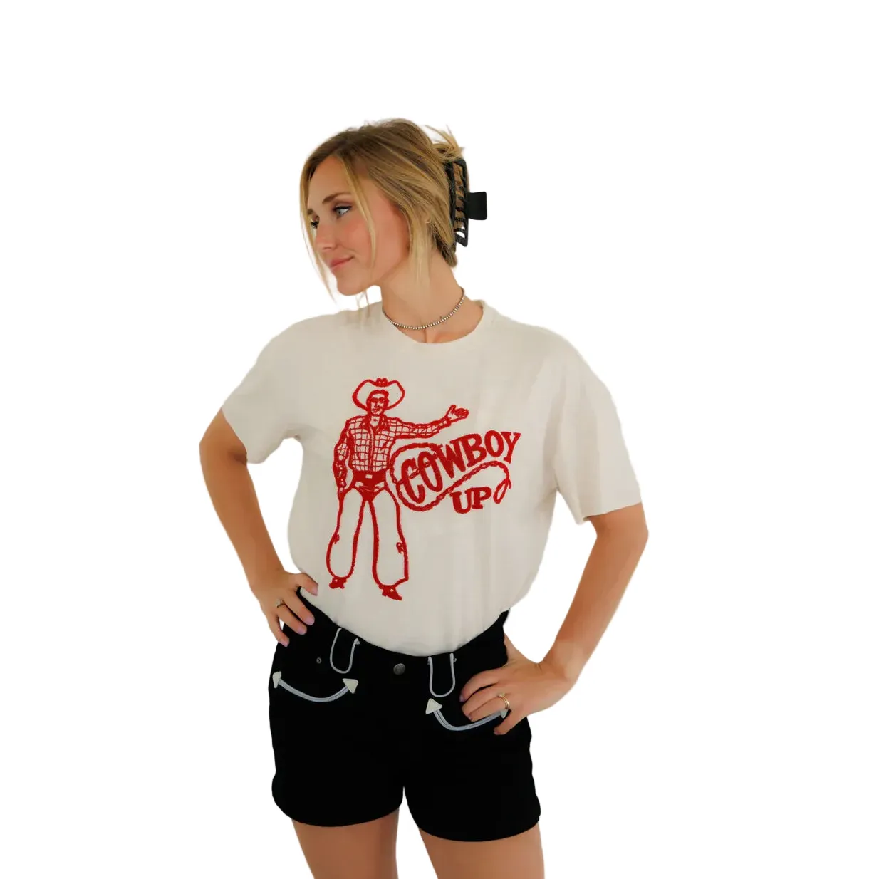 Women's Howdy Hanny Cream and Red "Cowboy Up" Crop T-shirt - Image 2
