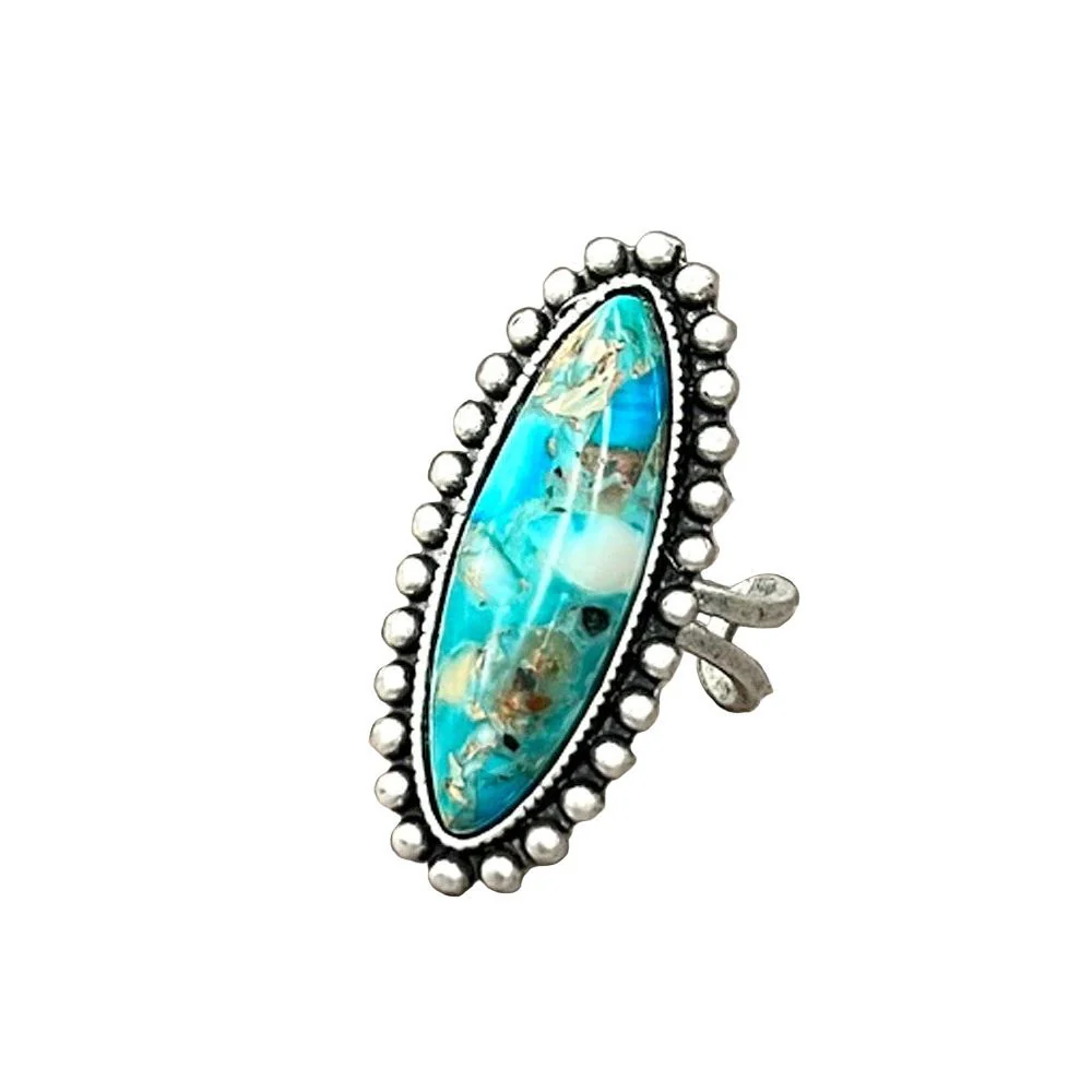Isac 1.5" Long Brass Adjustable Band Gemstone Ring 750560