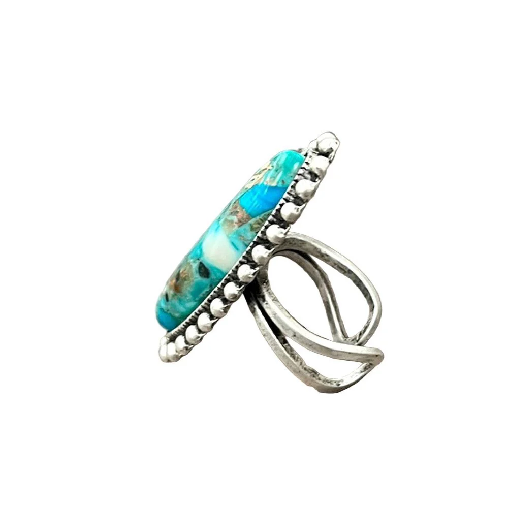 Isac 1.5" Long Brass Adjustable Band Gemstone Ring 750560 - Image 2