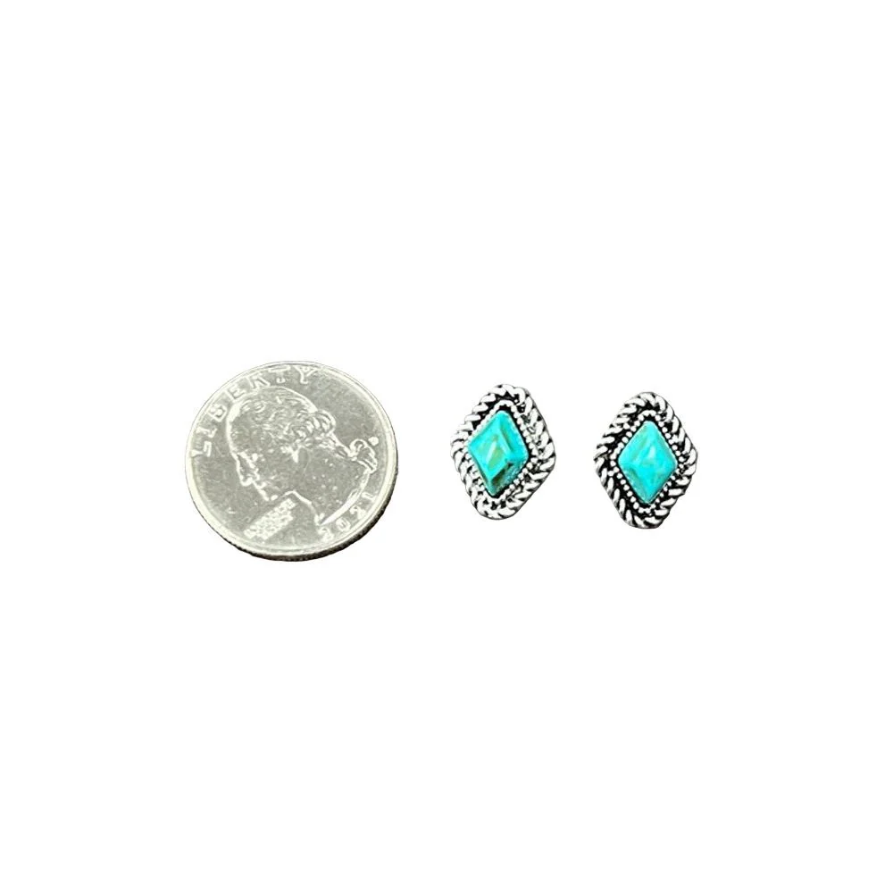 Isac 10mm Diamond Turquoise Stud Earrings 723085 - Image 2