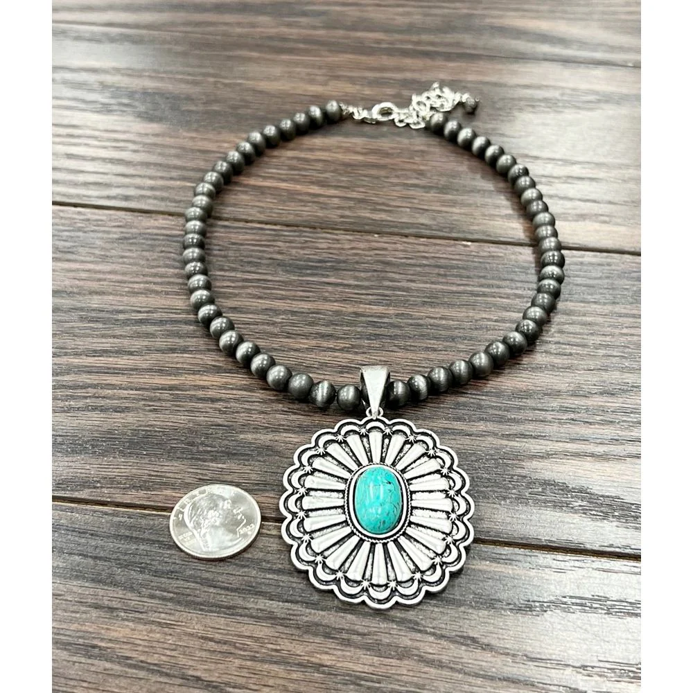 Women's Isac 16" Boho Concho Turquoise Necklace 735706 - Image 2
