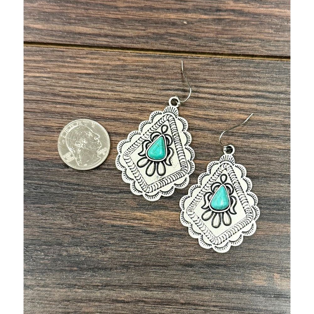 Women's Isac 2" Boho Concho Turquoise Earrings 721034 - Image 2