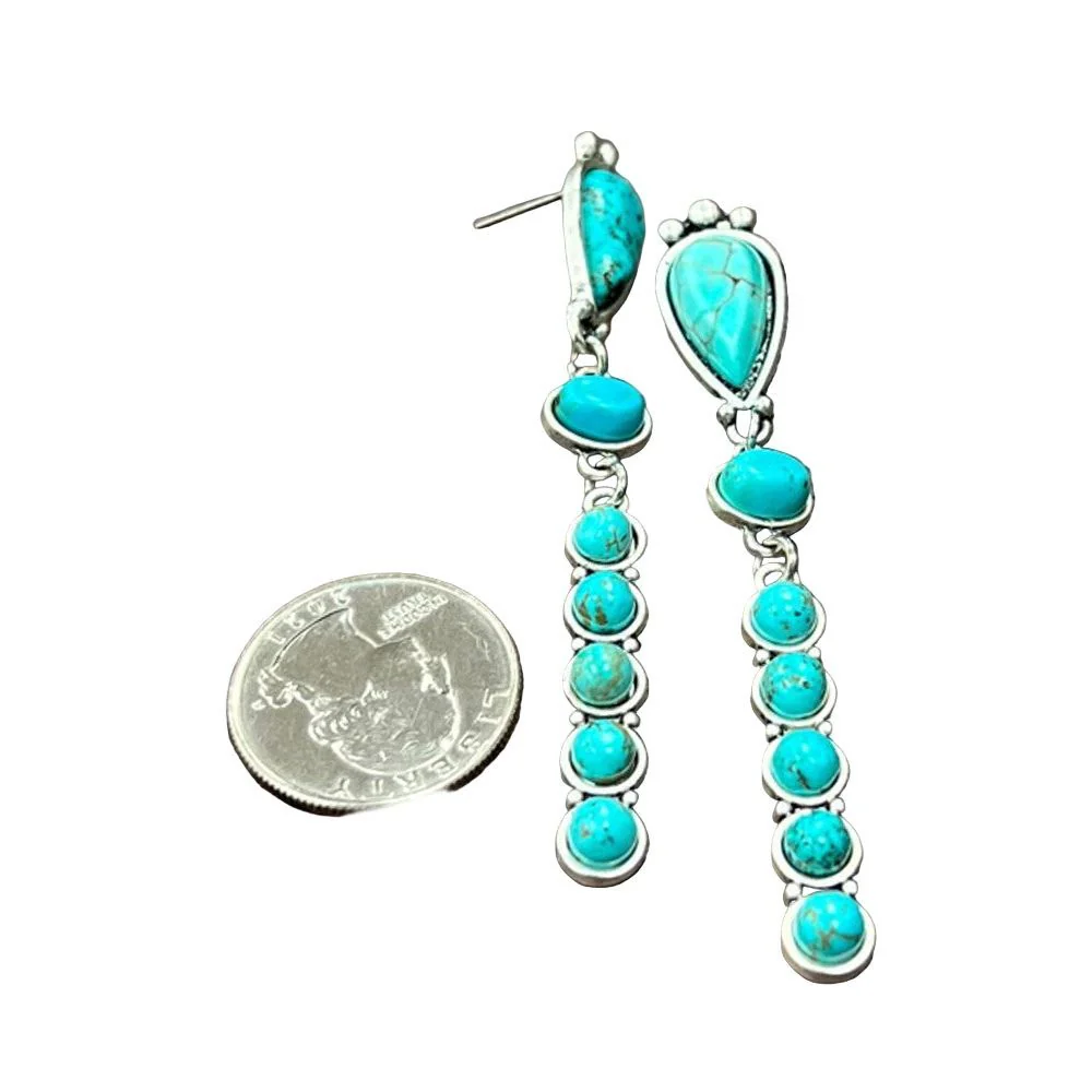 Isac 3.2" Long Bar Turquoise Earrings 723386 - Image 2