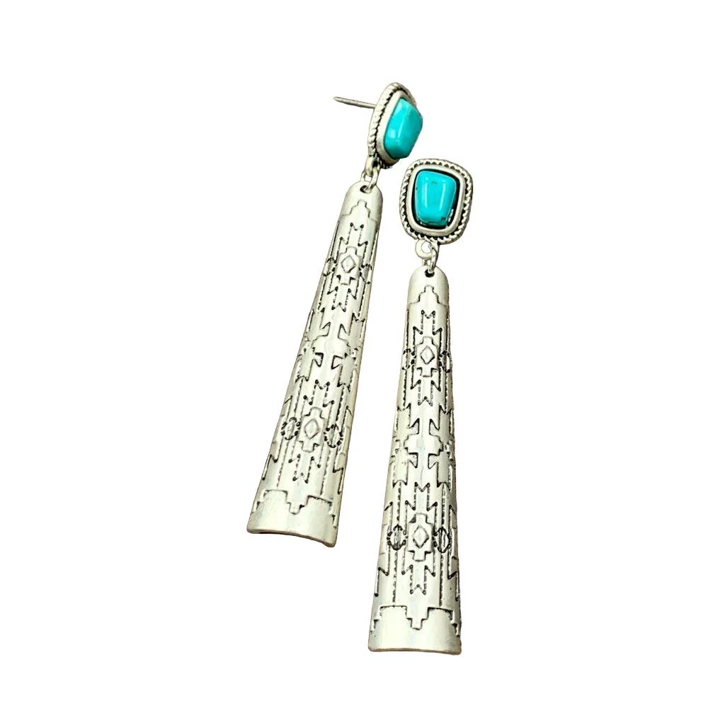 Isac 3" Long Aztec Turquoise Post Earrings 722933