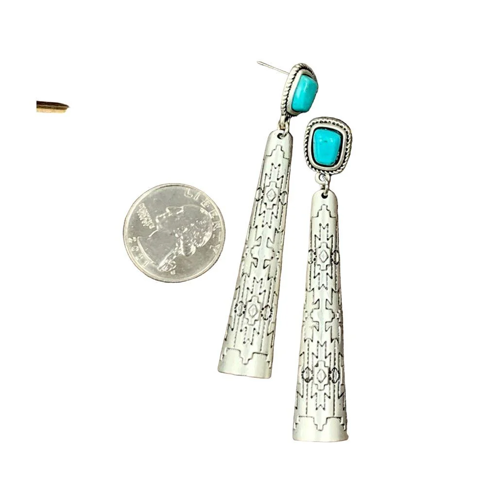Isac 3" Long Aztec Turquoise Post Earrings 722933 - Image 2