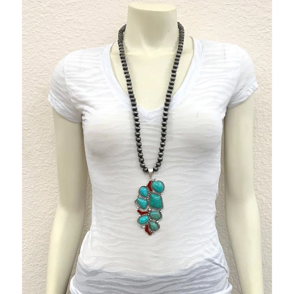Isac 30" Navajo Pearl Turquoise Necklace 733912 - Image 3