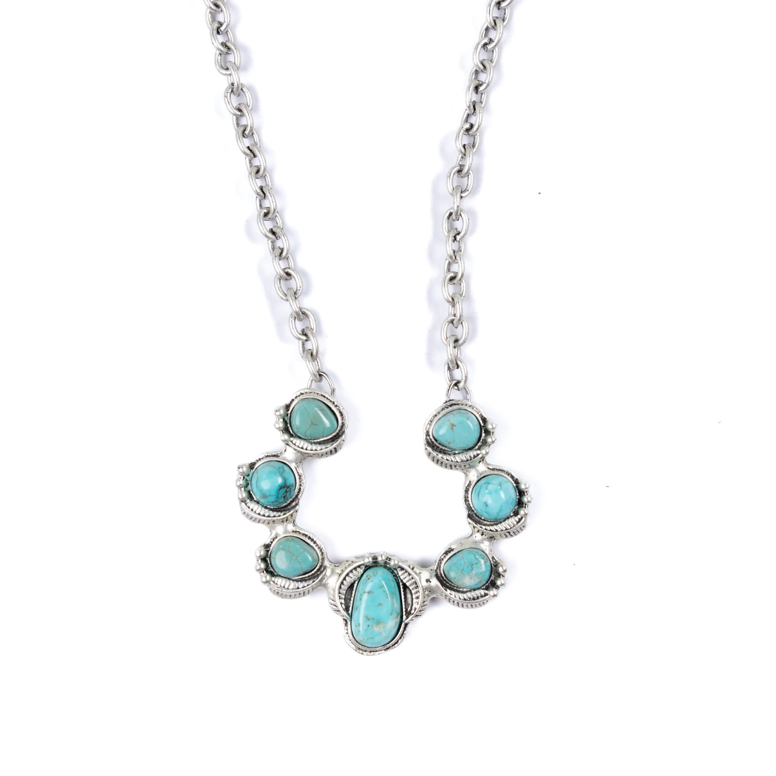 Isac 30" Squash Blossom Navajo Turquoise Necklace 734210 - Image 2