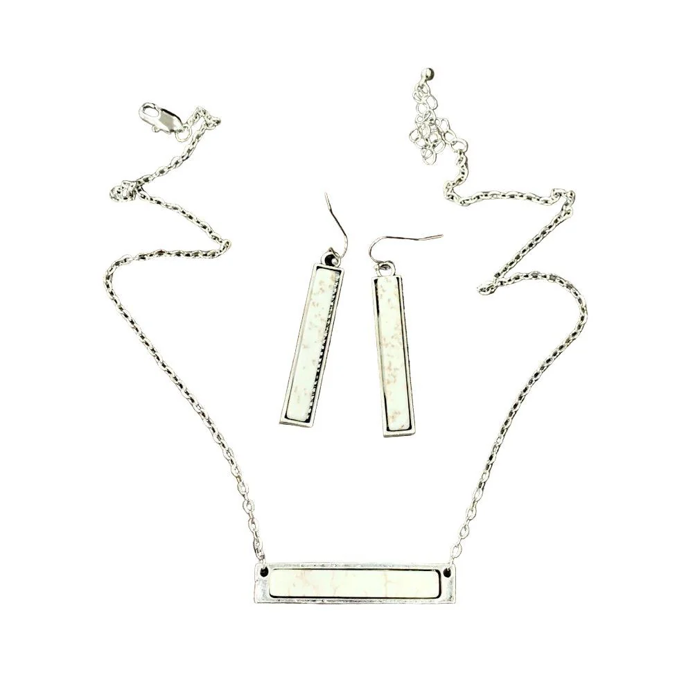 Isac Bar White Turquoise Necklace Earrings Set 732771