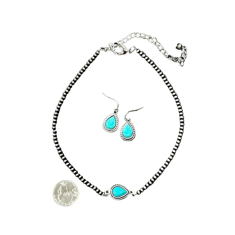 Isac Handmade Navajo Turquoise Necklace Earrings Set 738933 - Image 2