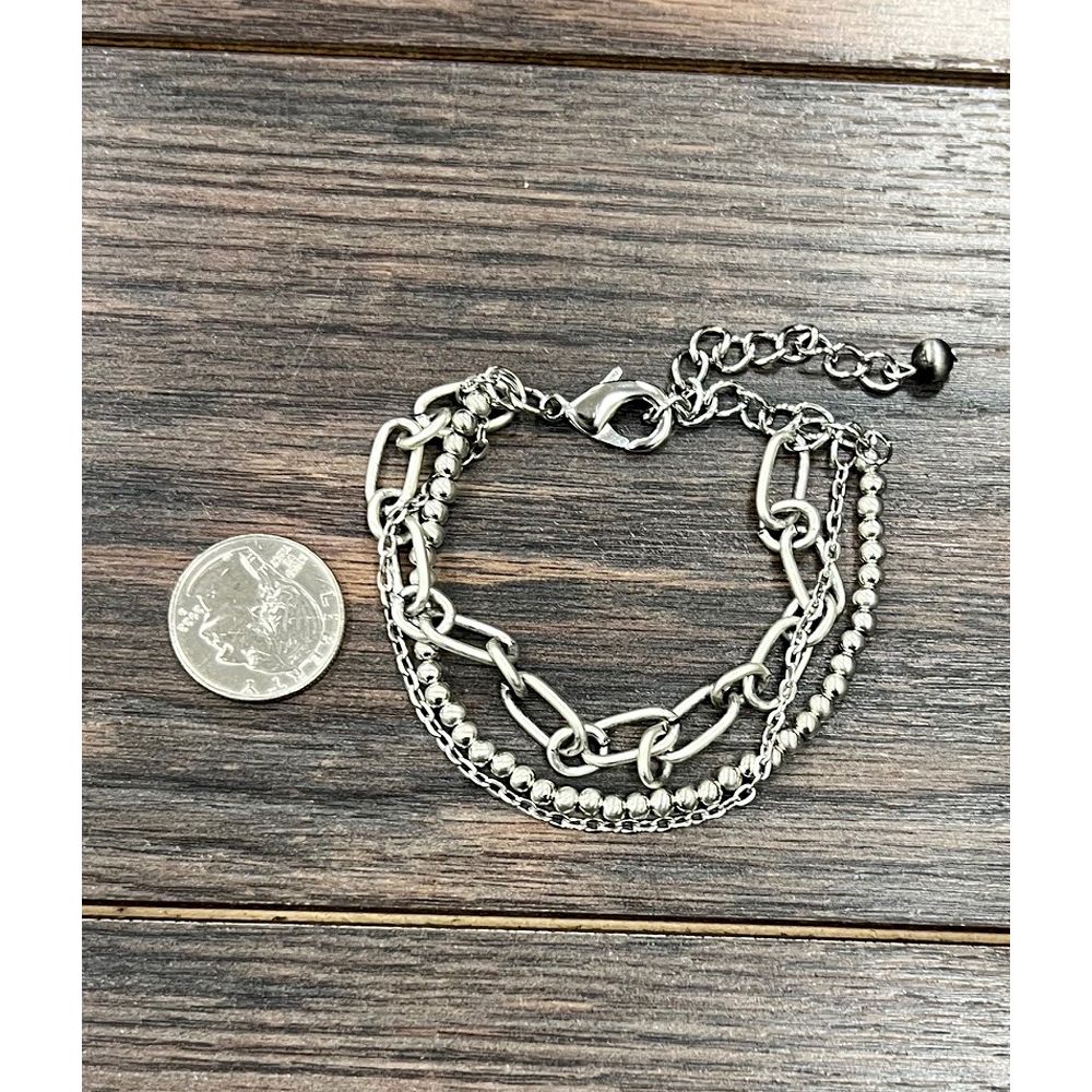 Women's Isac Silver Western Bead Strand Adjustable Bracelet 711591 - Image 2
