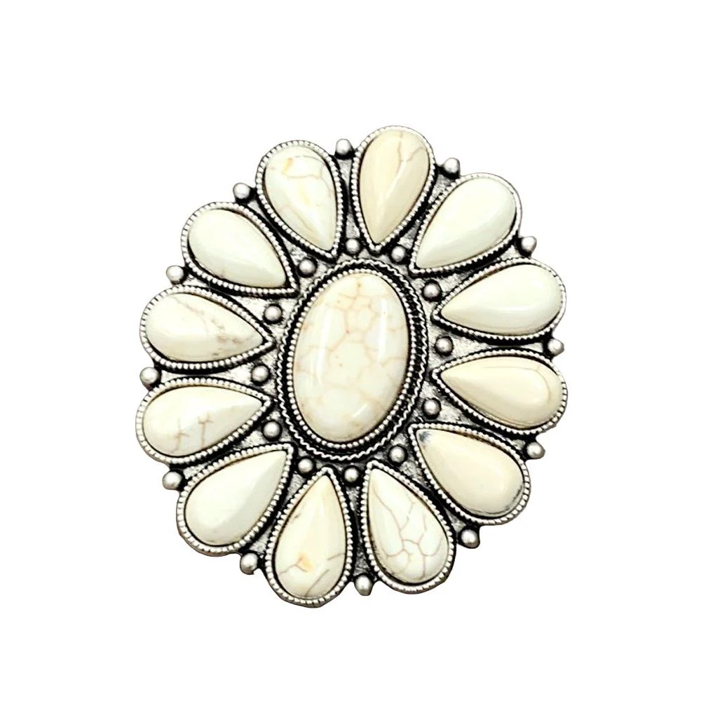 Isac Very-big Navajo White Turquoise Adjustable Ring 750367