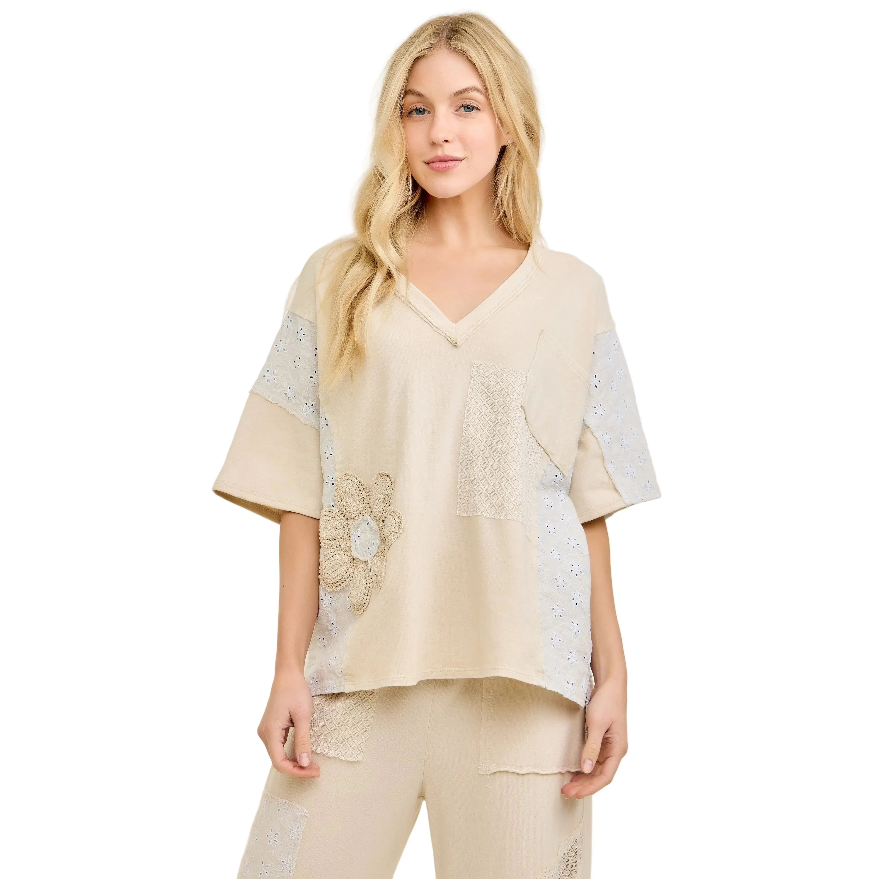 Women's J. Her Natural Patchwork Blouse with Eyelet Lace - Image 4
