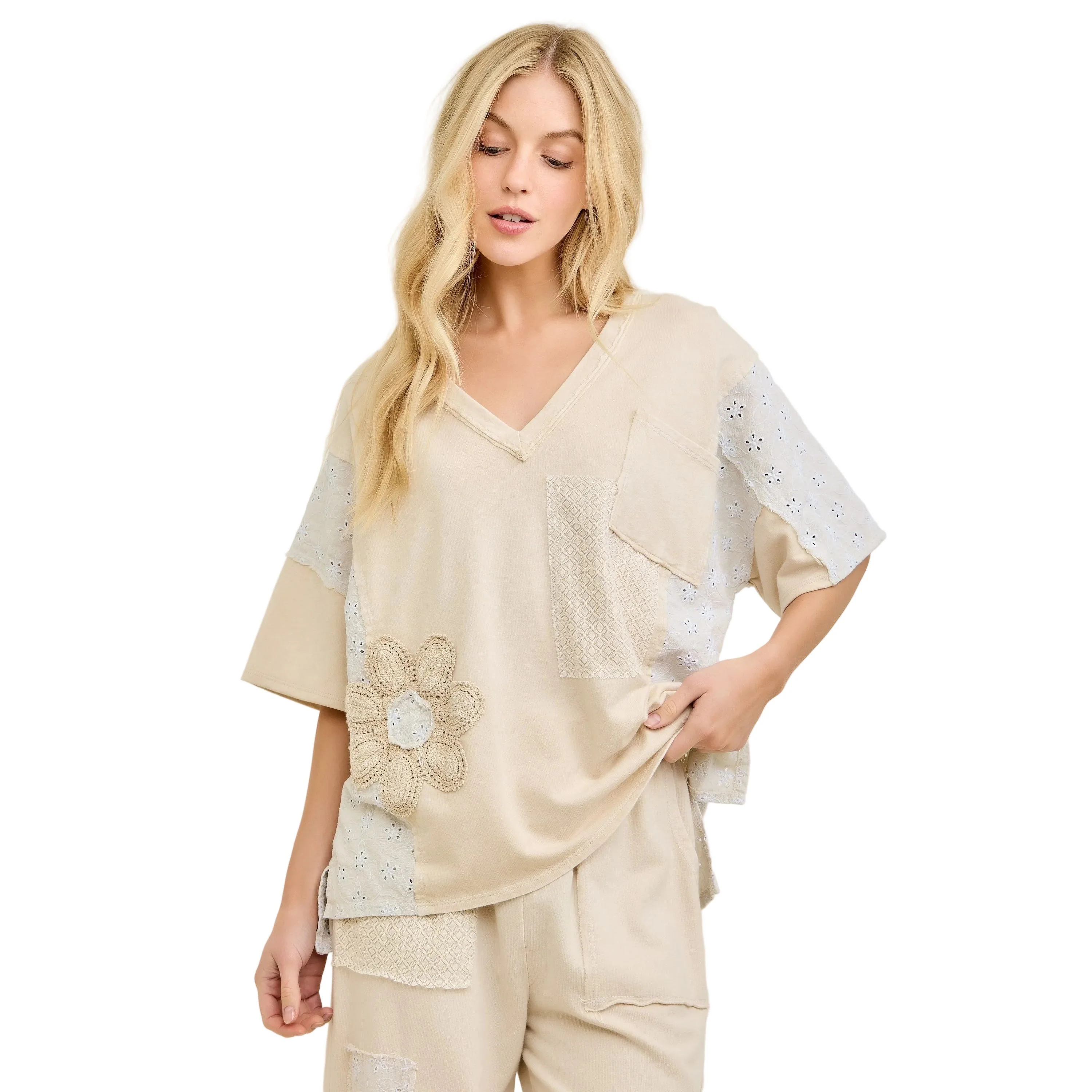 Women's J. Her Natural Patchwork Blouse with Eyelet Lace - Image 5