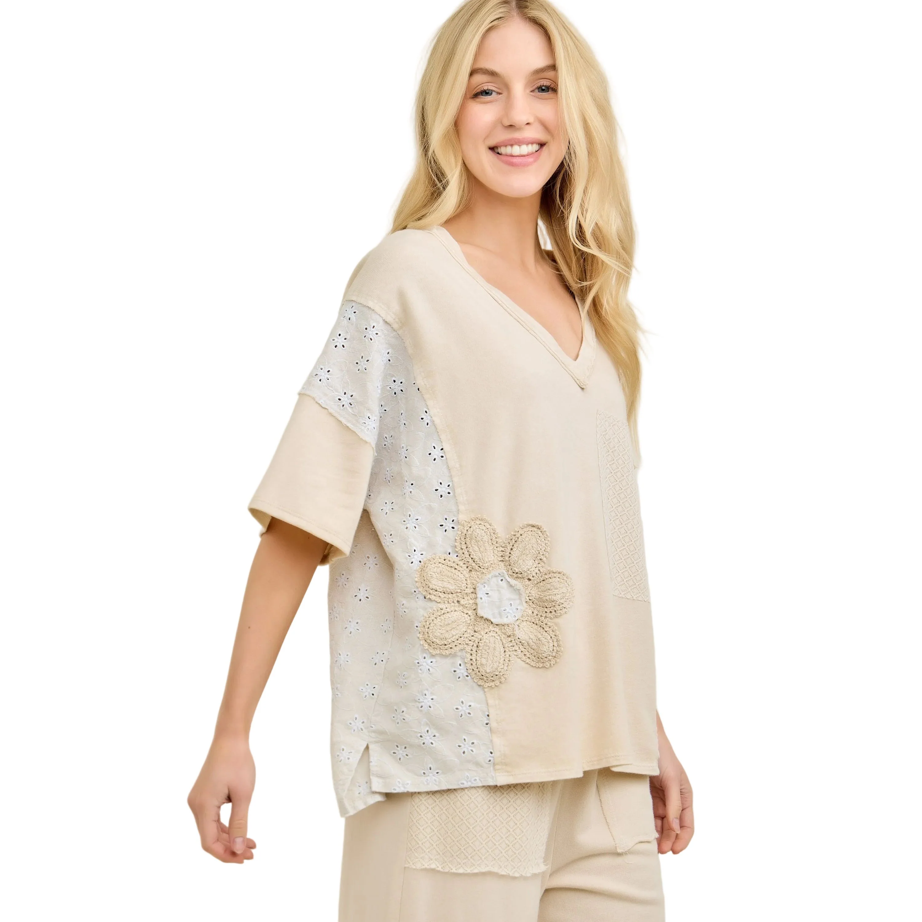 Women's J. Her Natural Patchwork Blouse with Eyelet Lace - Image 6