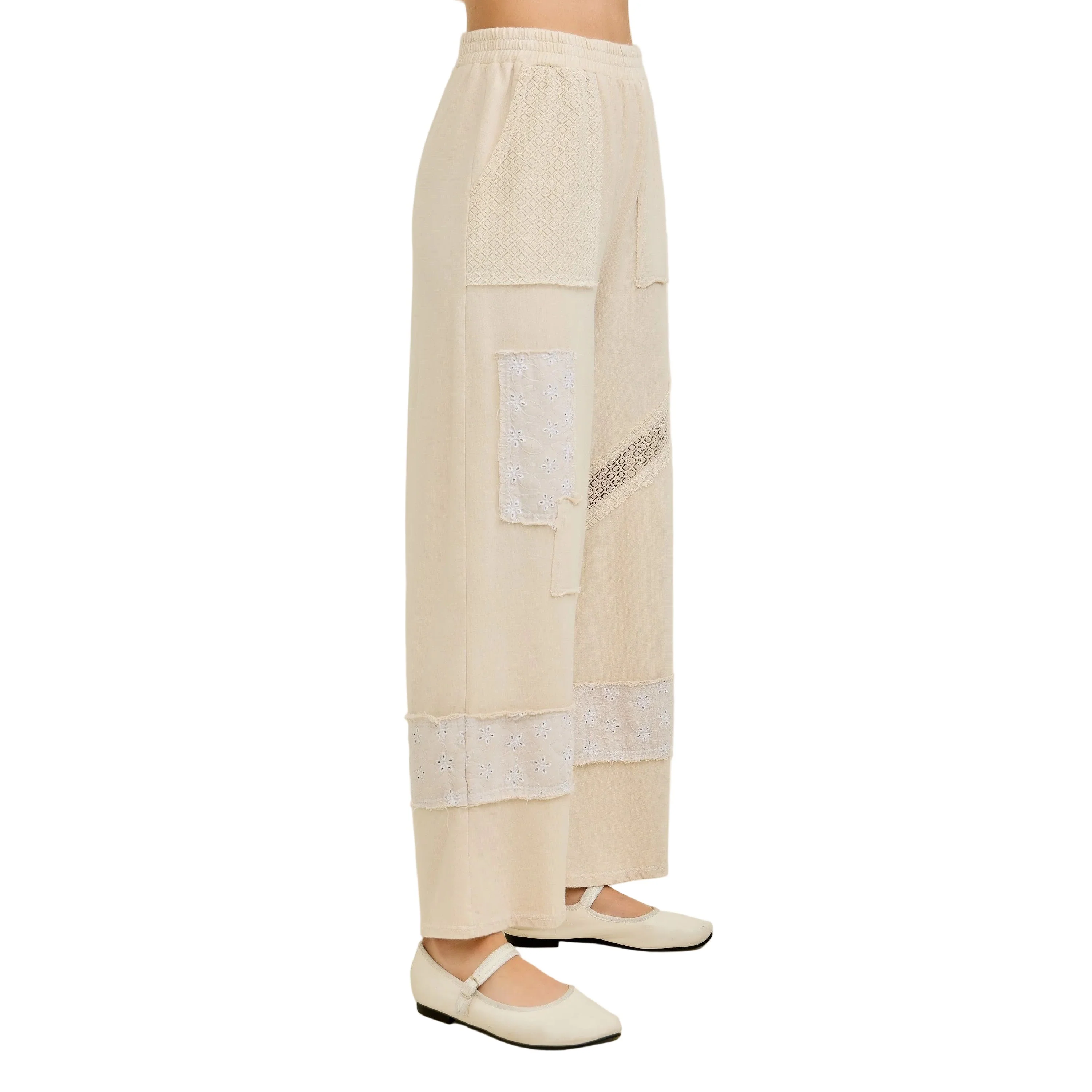 Women's J. Her Natural Patchwork Pants With Eyelet Lace and Floral - Image 3