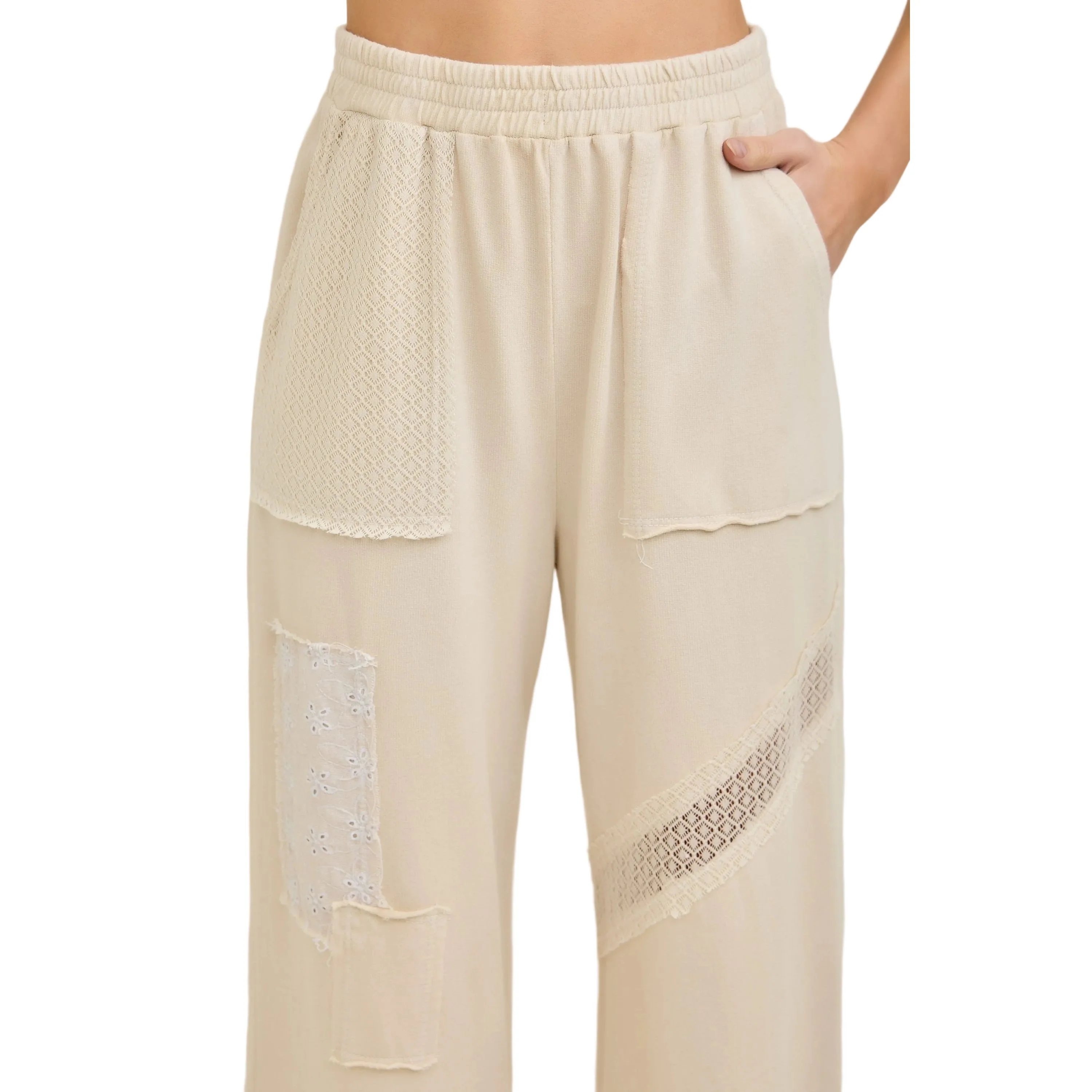 Women's J. Her Natural Patchwork Pants With Eyelet Lace and Floral - Image 5