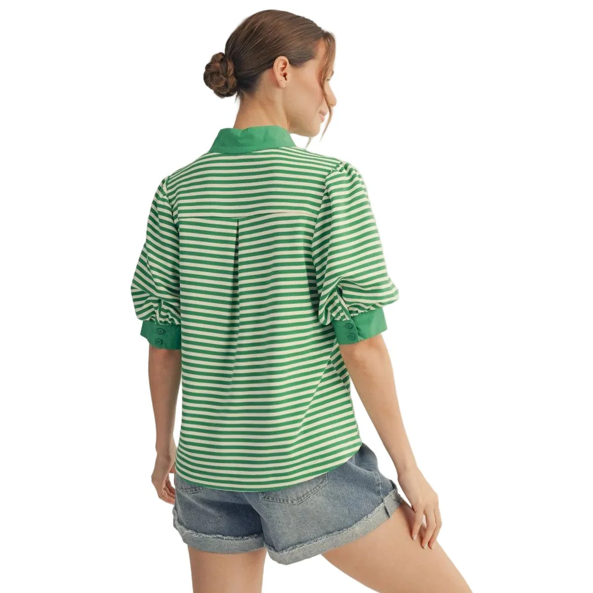 Women's Jodifl Solid Contrast Detail Striped Top B13435-1 - Image 4