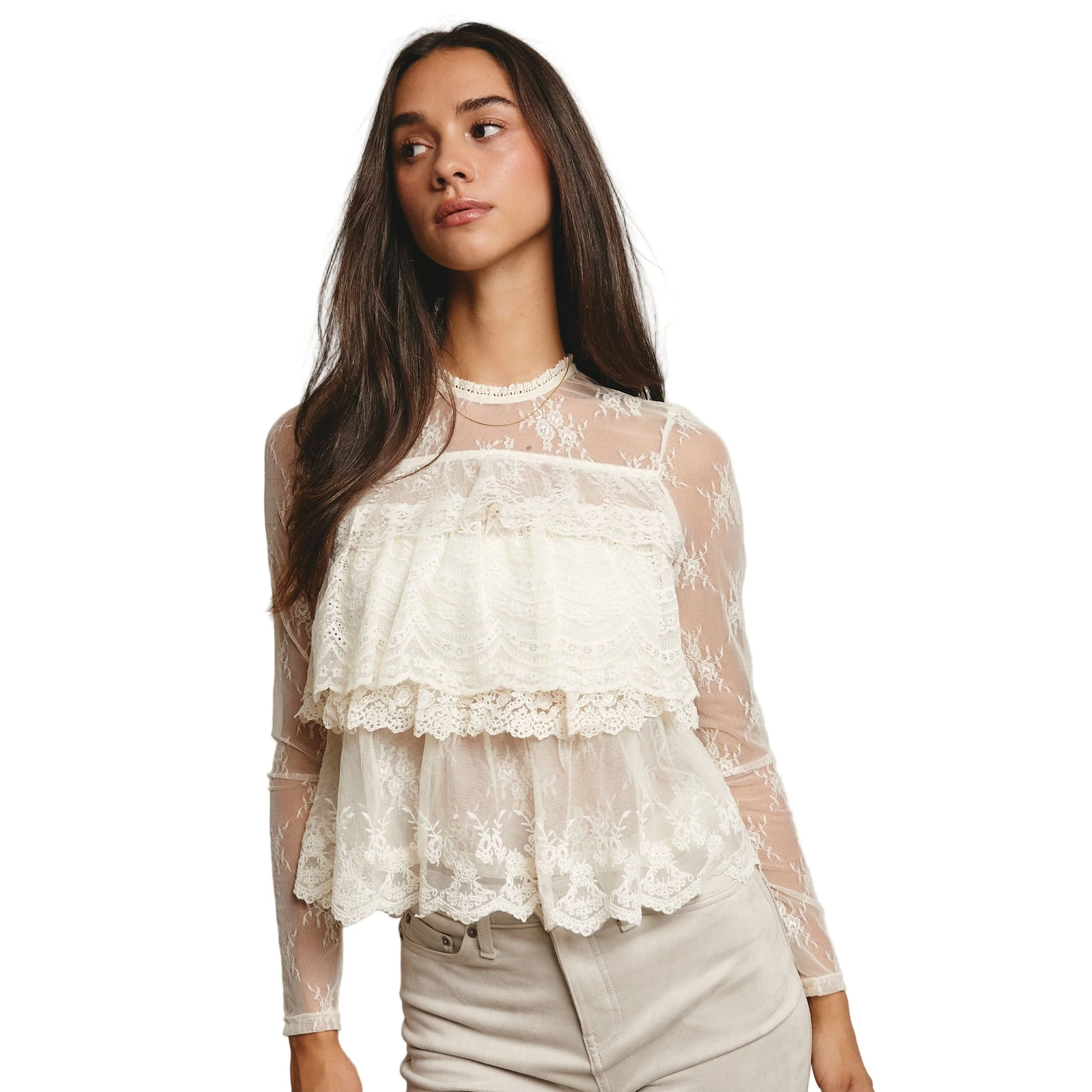 Women's Lace Ruffle Layering Blouse