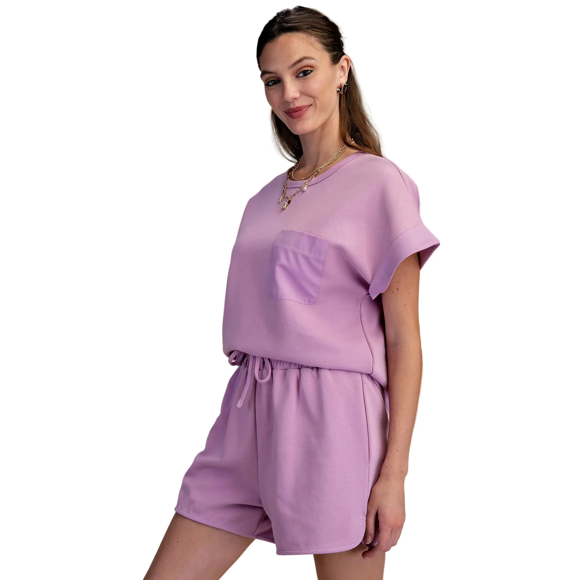 Women's Glam Lavender Round Neck Short Sleeve Top - Image 3