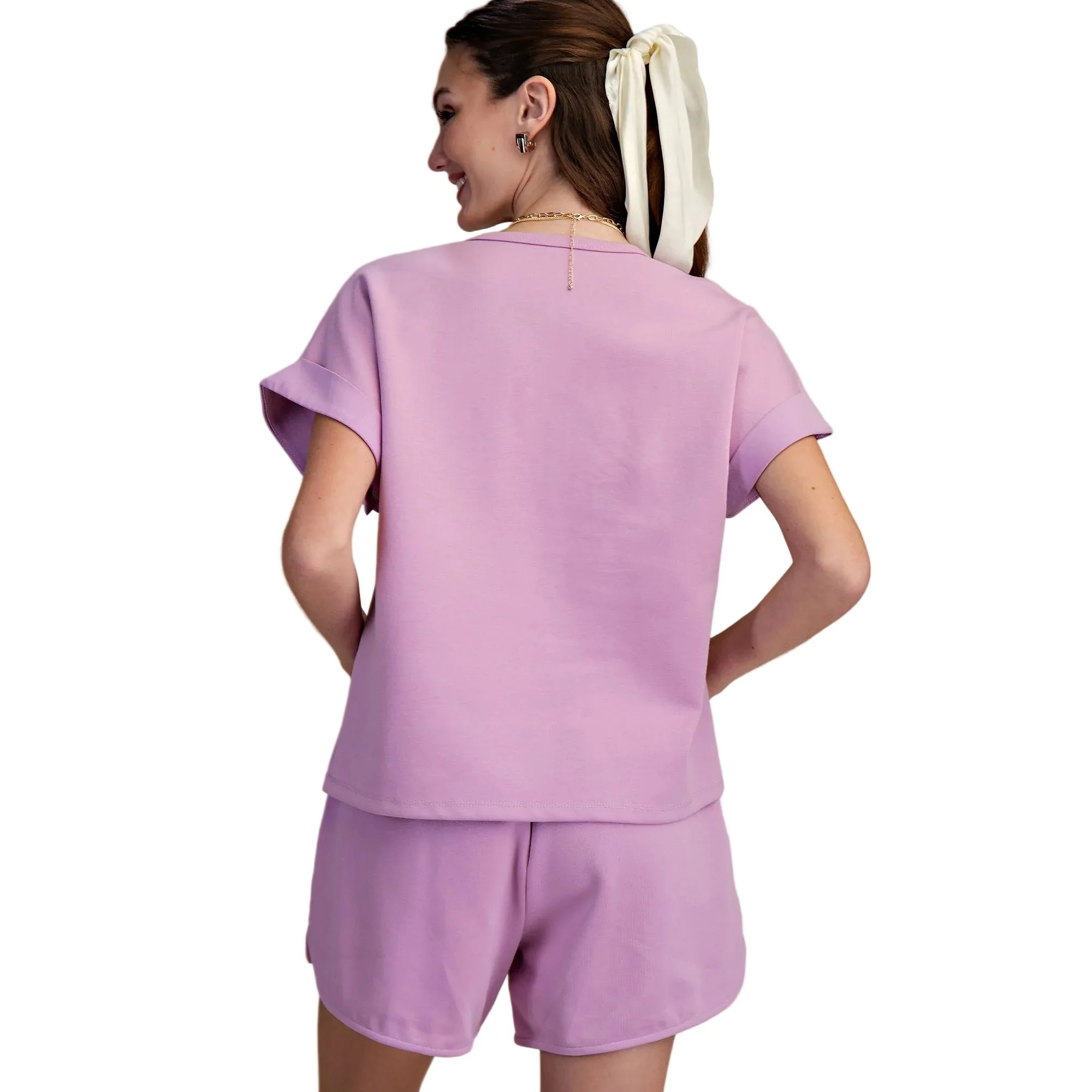 Women's Glam Lavender Round Neck Short Sleeve Top - Image 4
