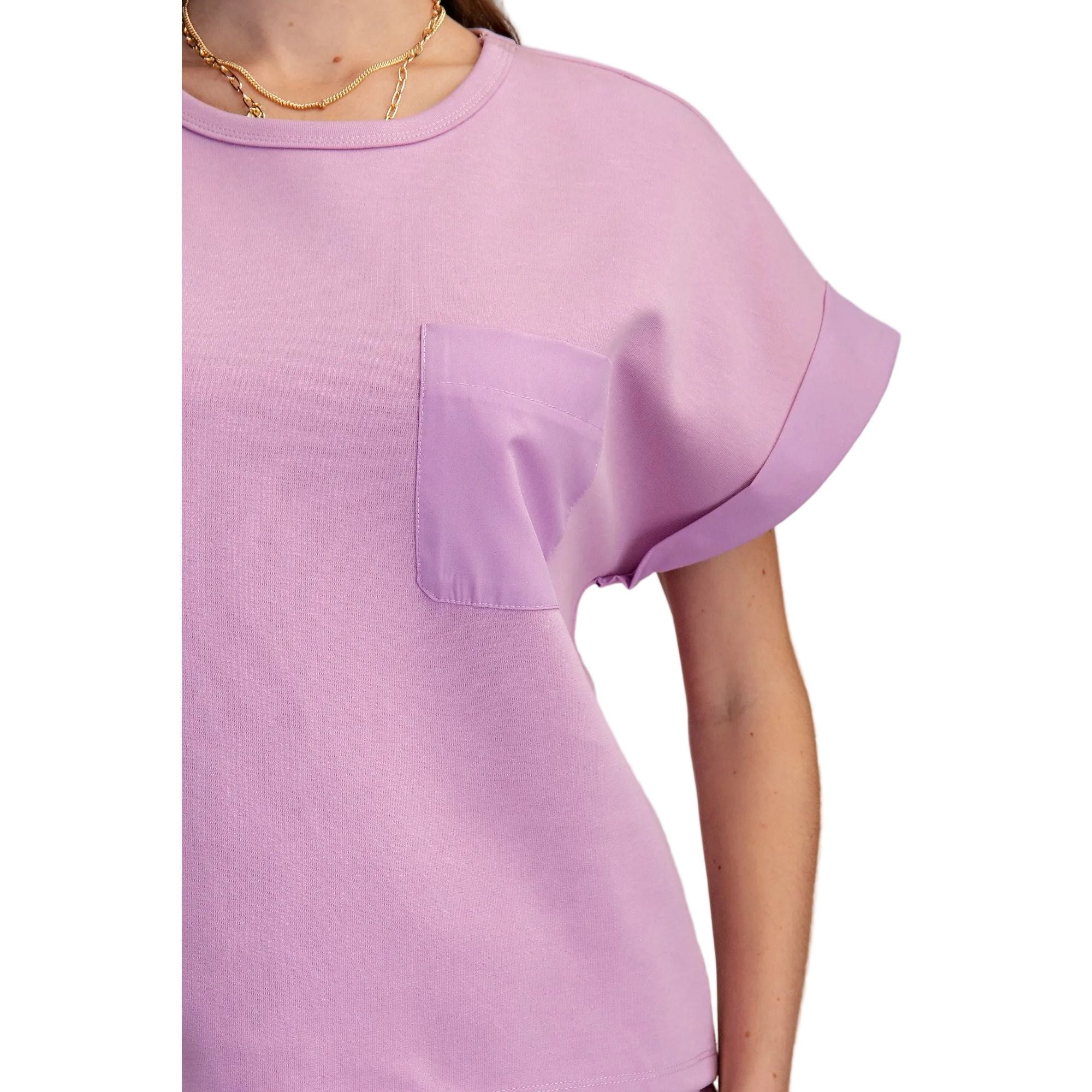 Women's Glam Lavender Round Neck Short Sleeve Top - Image 5