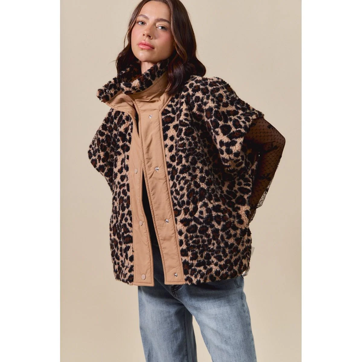Women's Leopard Soft Sherpa Fur Sleeveless Vest Jacket - Image 8