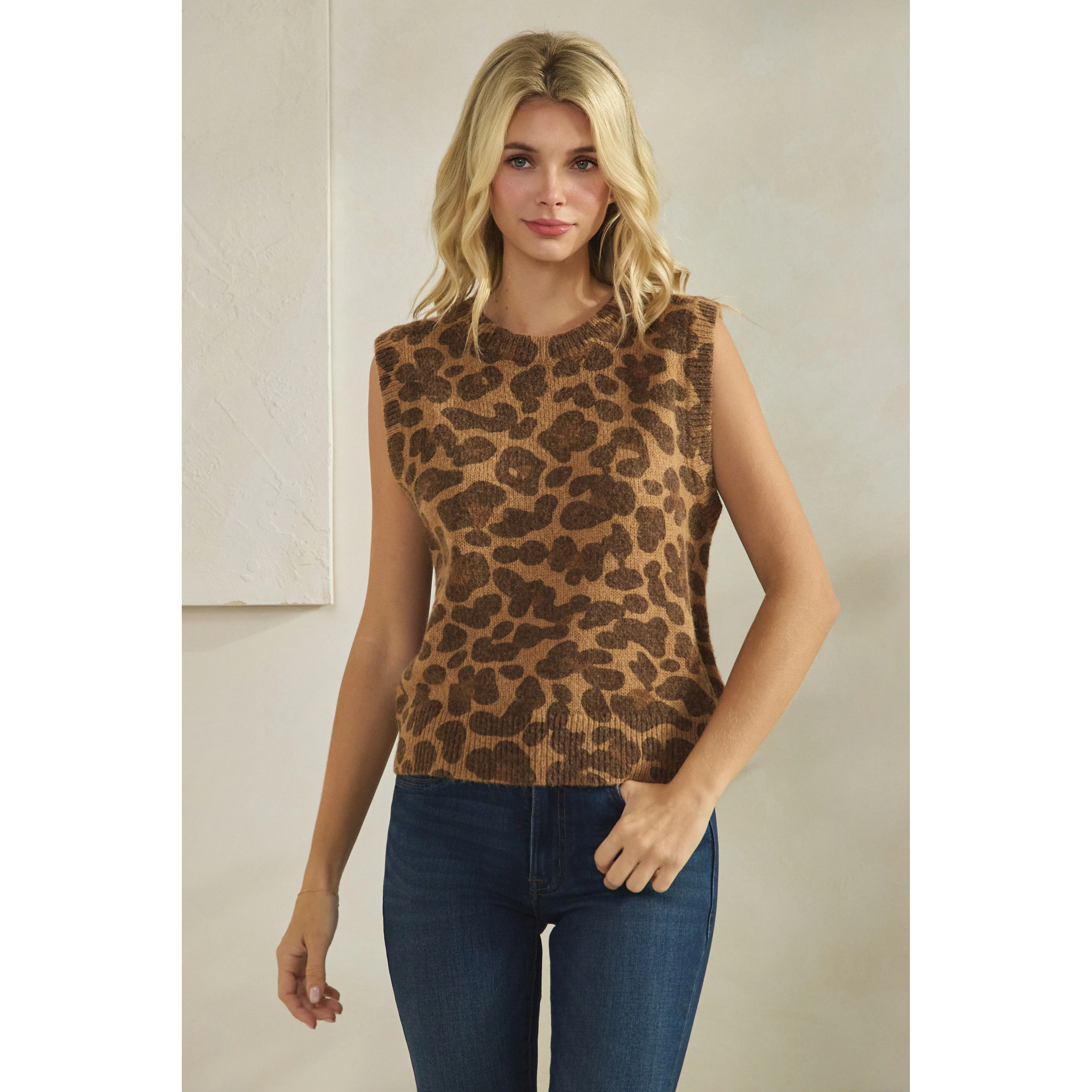 Women's Leopard Wool Blend Vest Sweater - Image 4