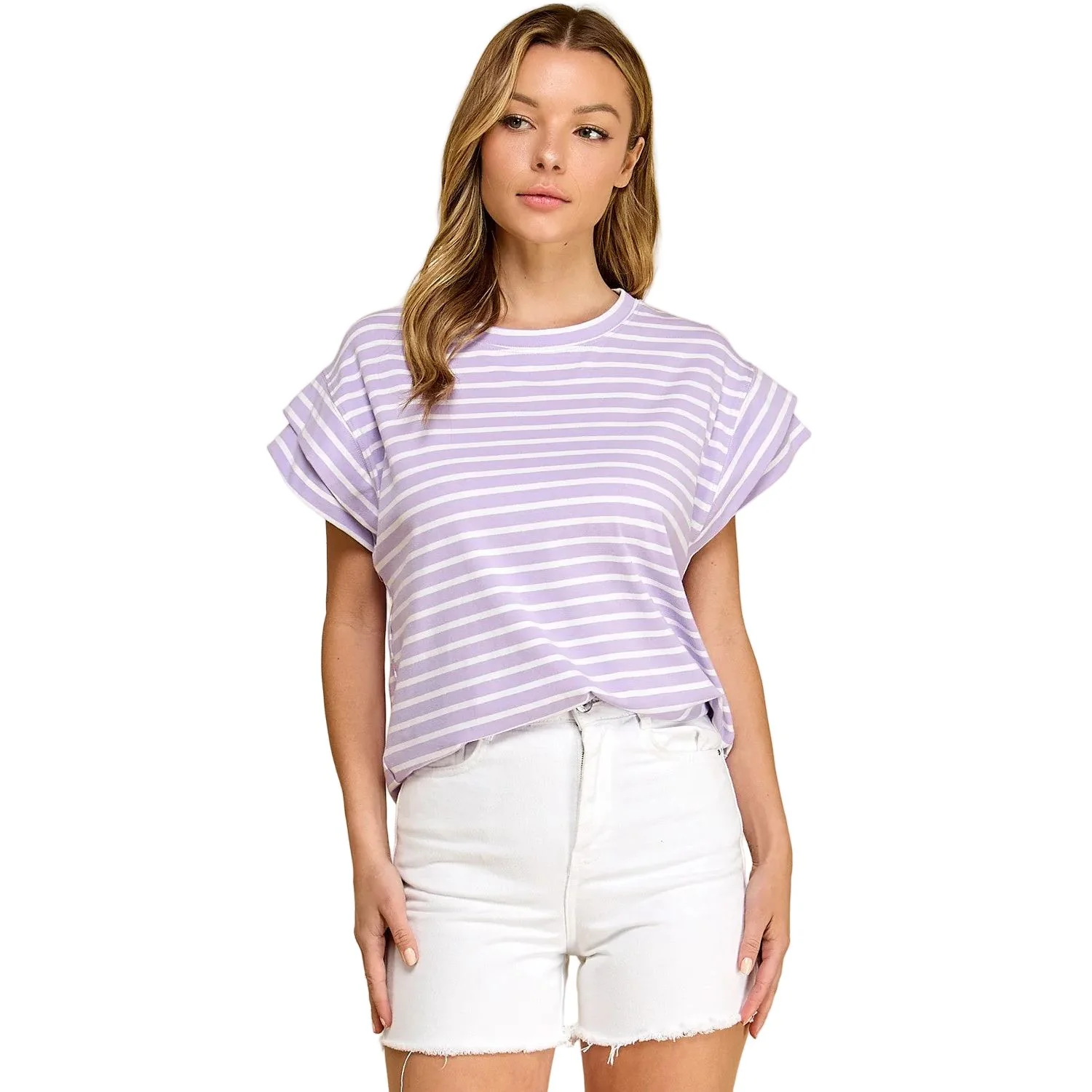 Women's Les Amis Striped Rolled Sleeve Knit Top