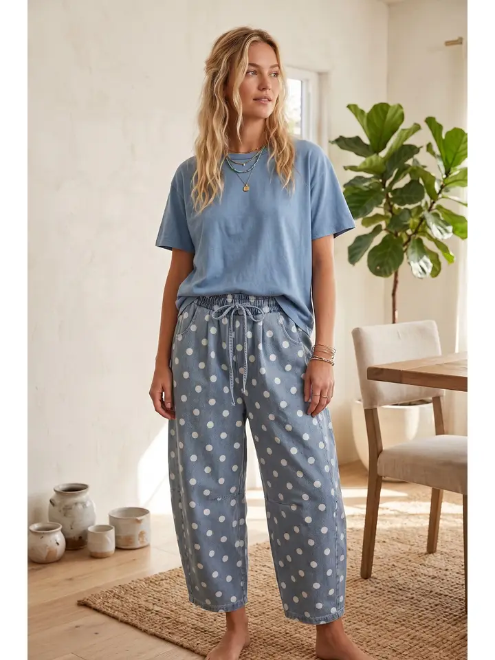 Women's Light Denim Polka Dot Denim Barrel Pants - Image 4
