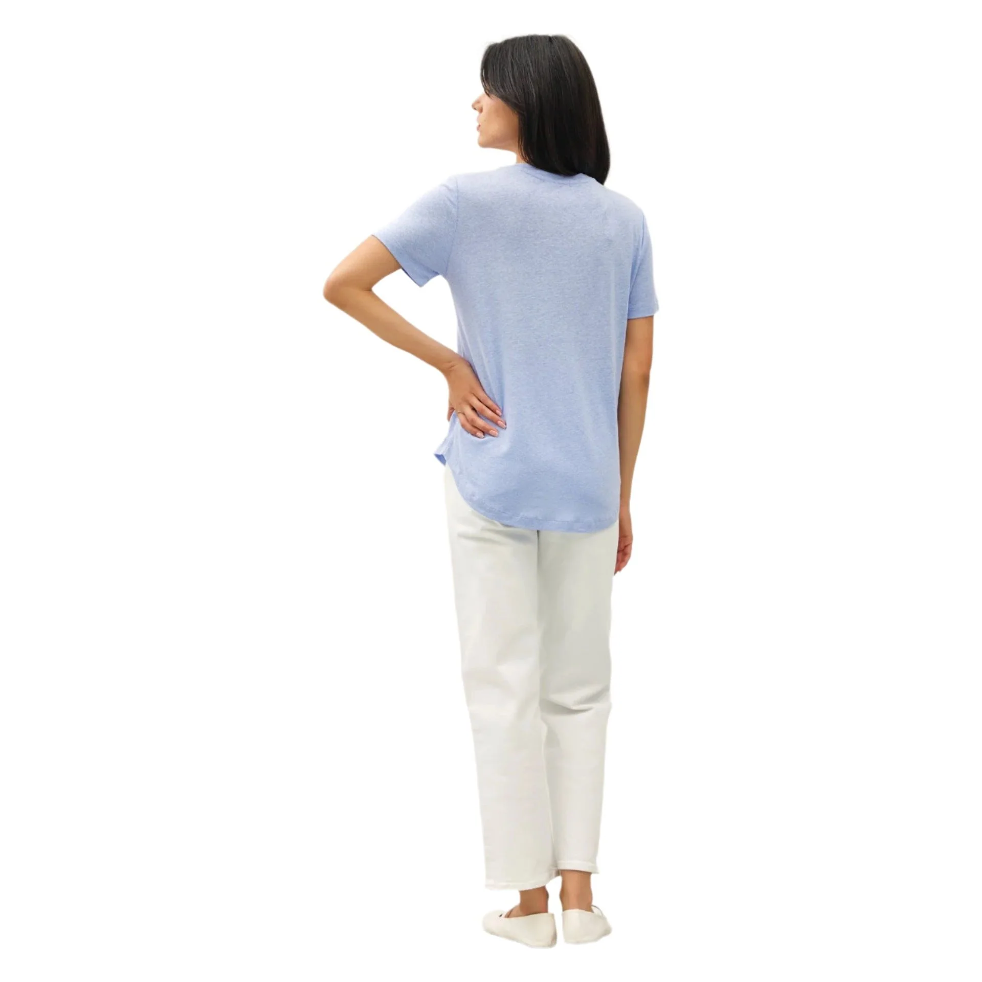 Women's Linen Basic V-Neck Short Sleeve T-shirt - Image 3