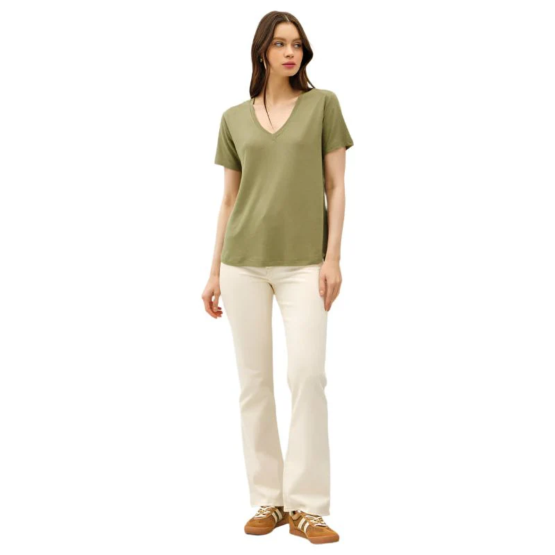 Women's Linen Basic V-Neck Short Sleeve T-shirt - Image 4