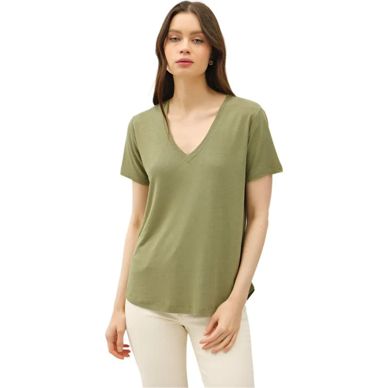 Women's Linen Basic V-Neck Short Sleeve T-shirt - Image 5