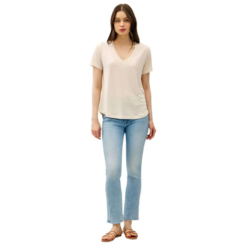 Women's Linen Basic V-Neck Short Sleeve T-shirt - Image 7