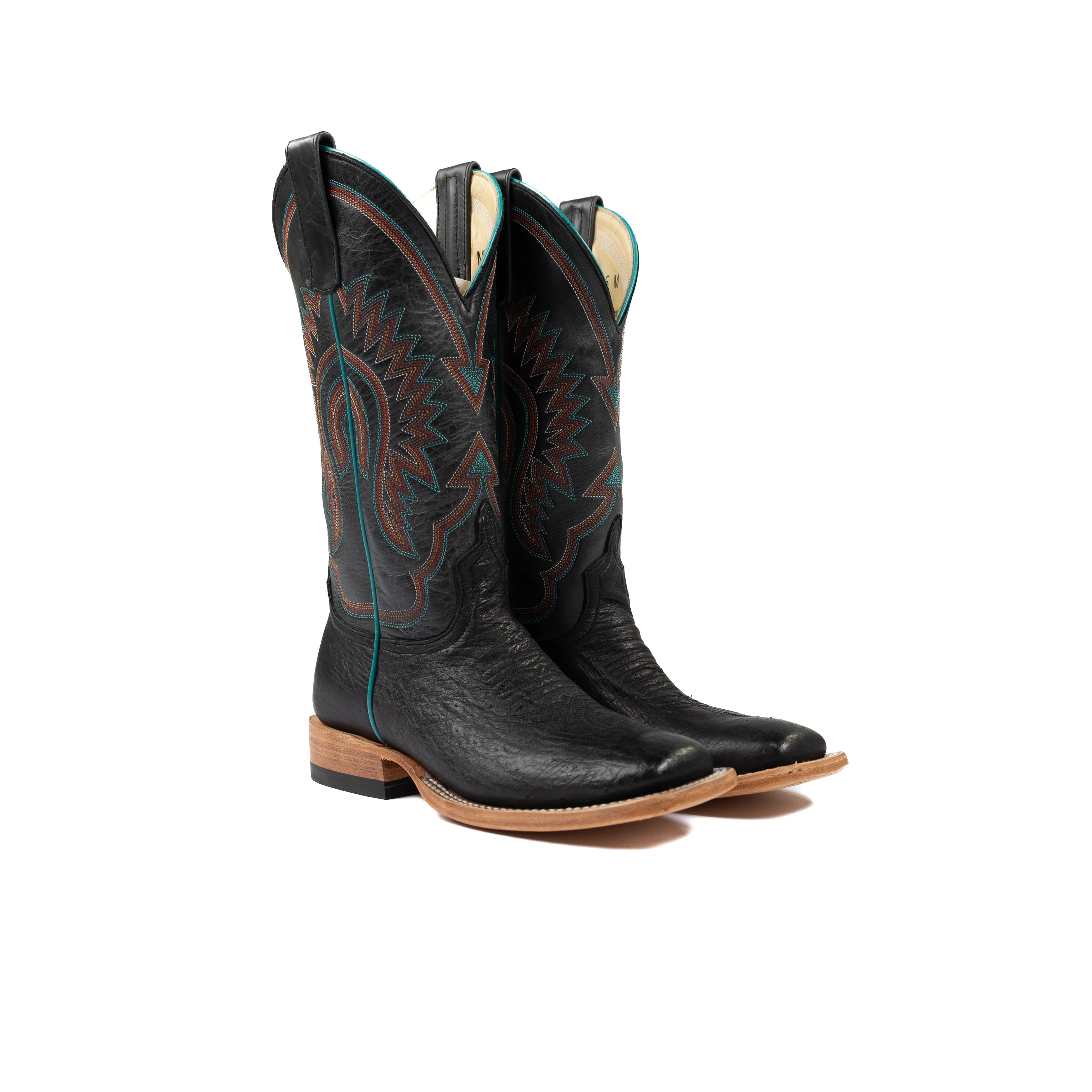 Women's Macie Bean Black Smooth Ostrich Square Toe Boots M2010 - Image 2
