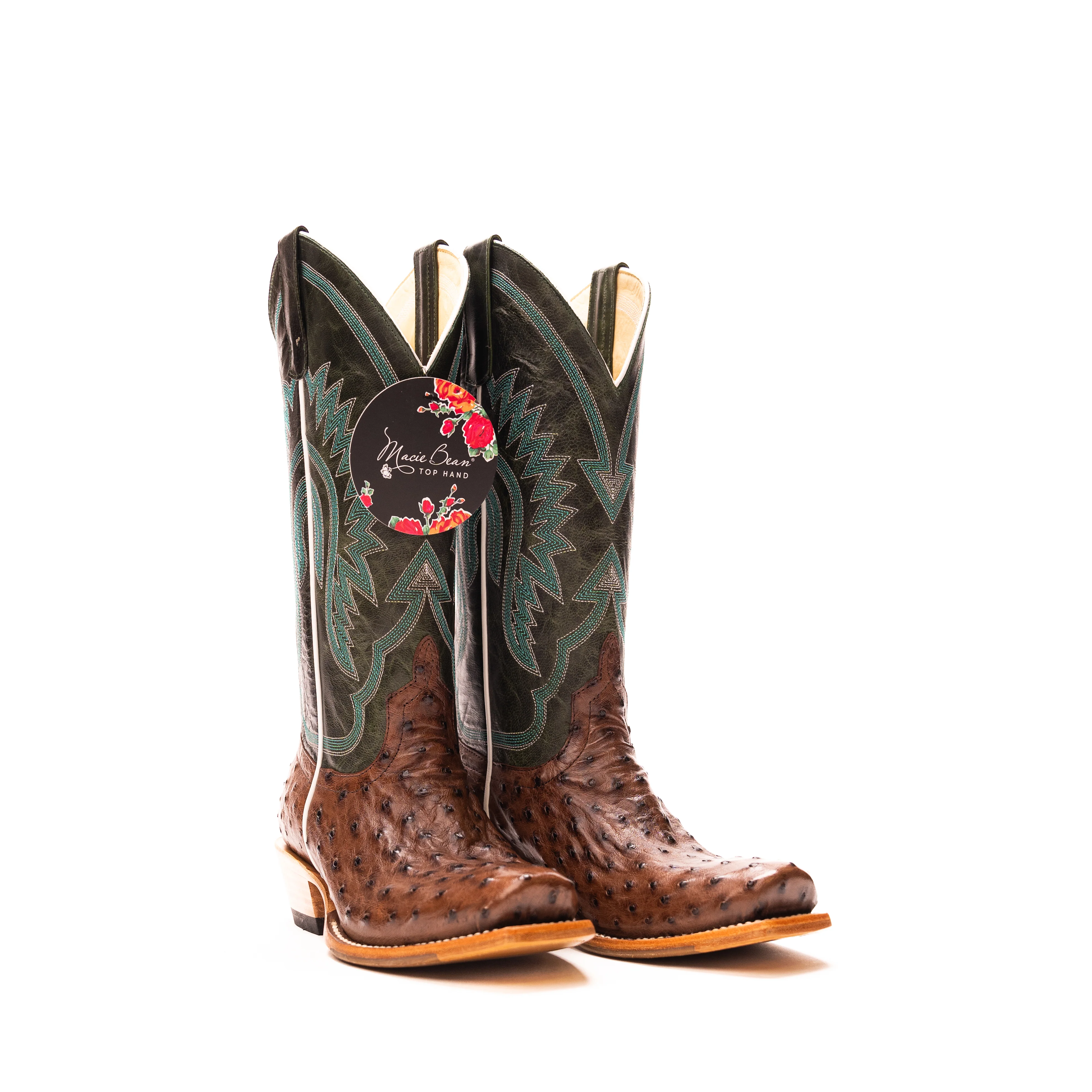 Women's Macie Bean Kango Tobacco Full Quill Ostrich Cutter Toe Boots M9502
