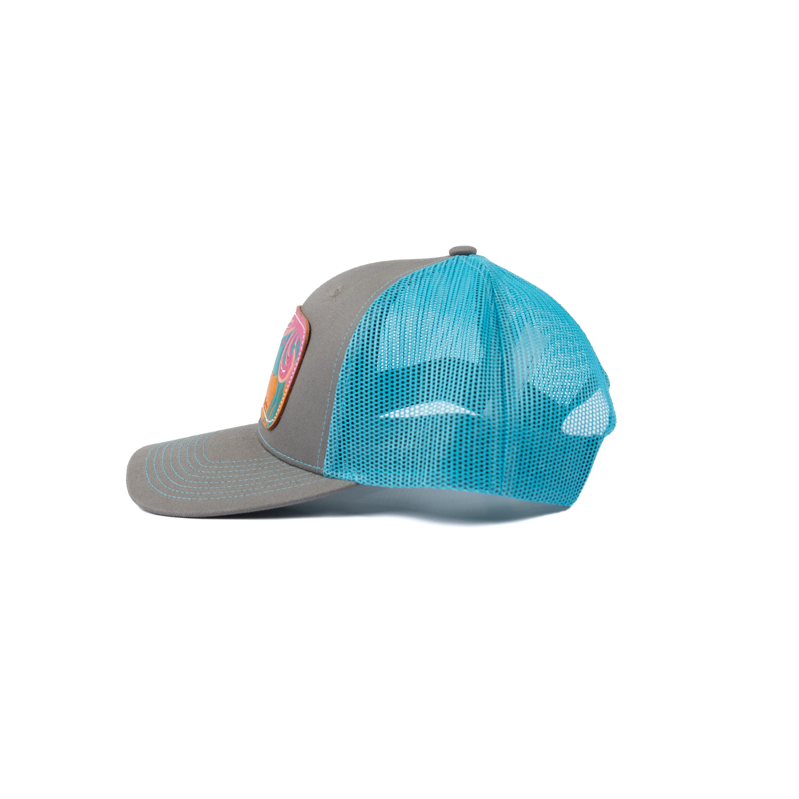 Women's McIntire Saddlery Gray and Blue Mesh Snapback with Leather Patch CAP-08 - Image 2