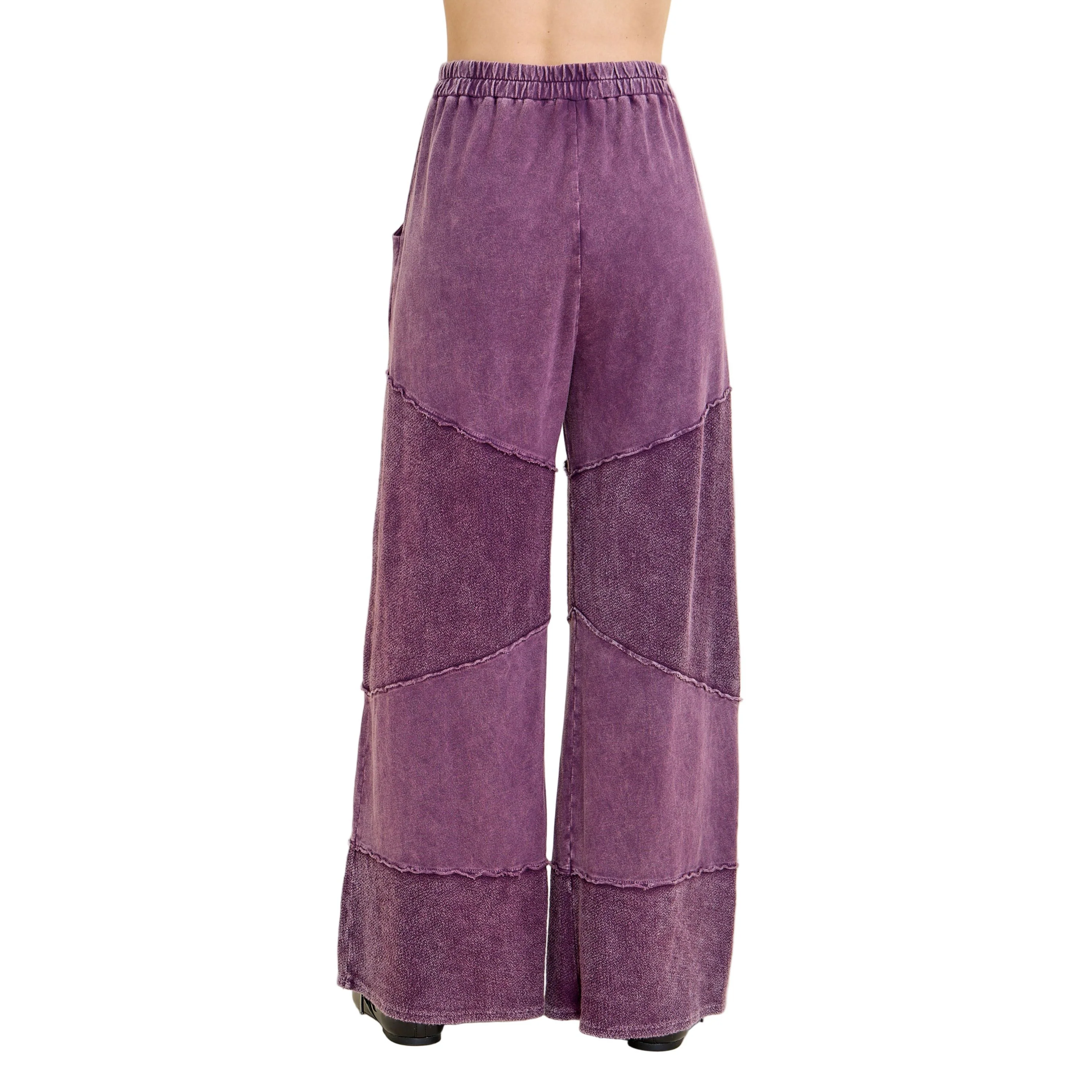 Women's Mineral Washed 2 tone Terry Wide-leg pants Purple - Image 4