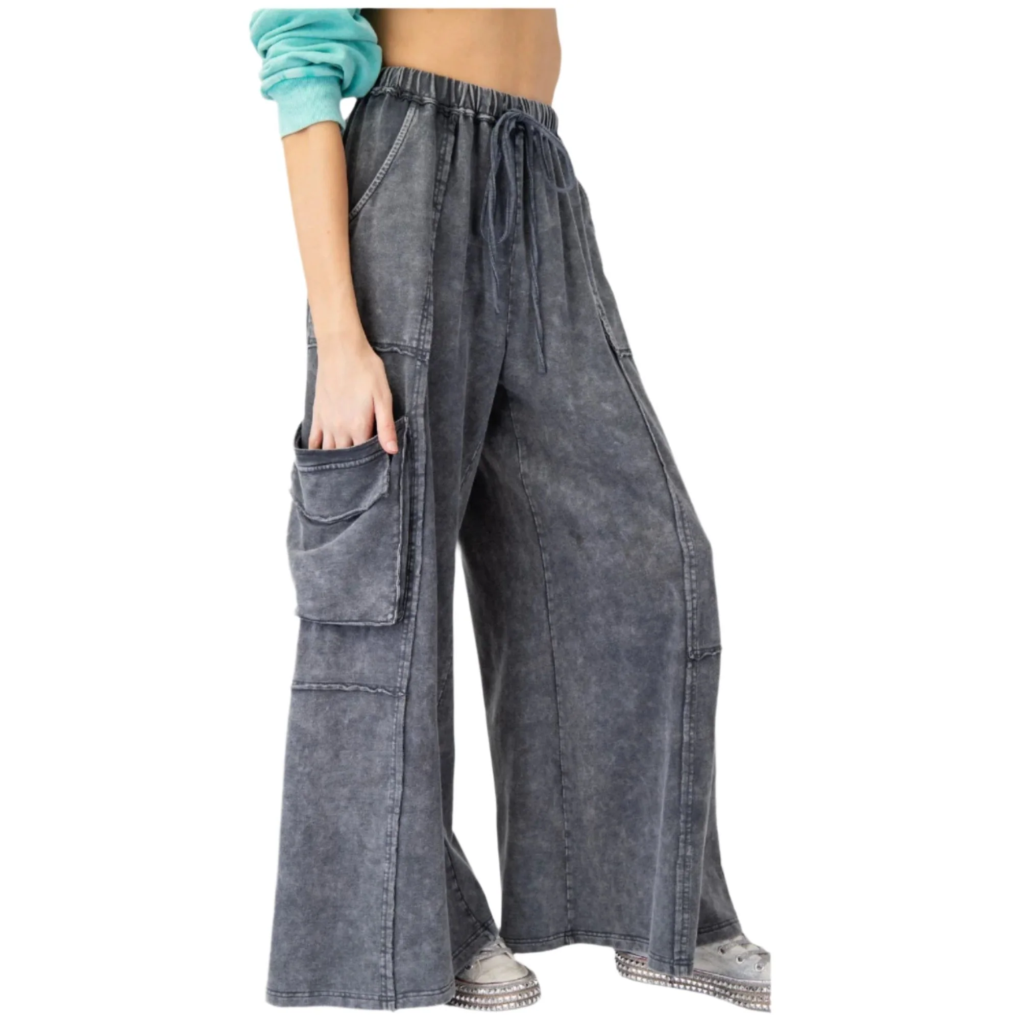Women's Mineral Washed Terry Knit Pants EB90054 - Image 2