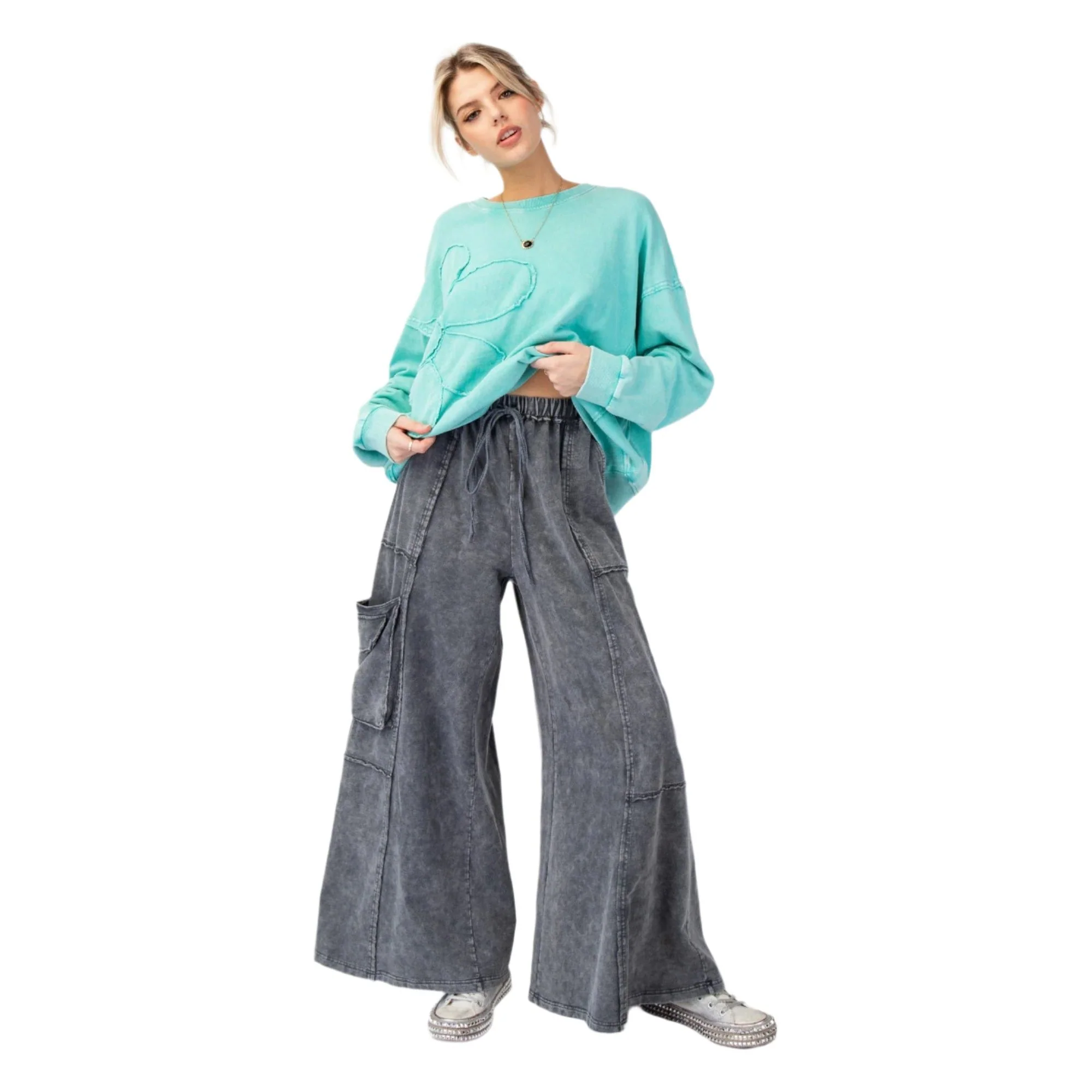 Women's Mineral Washed Terry Knit Pants EB90054 - Image 5